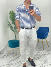 CAMICIA IN LINO A STRISCE col.BLU SKY02