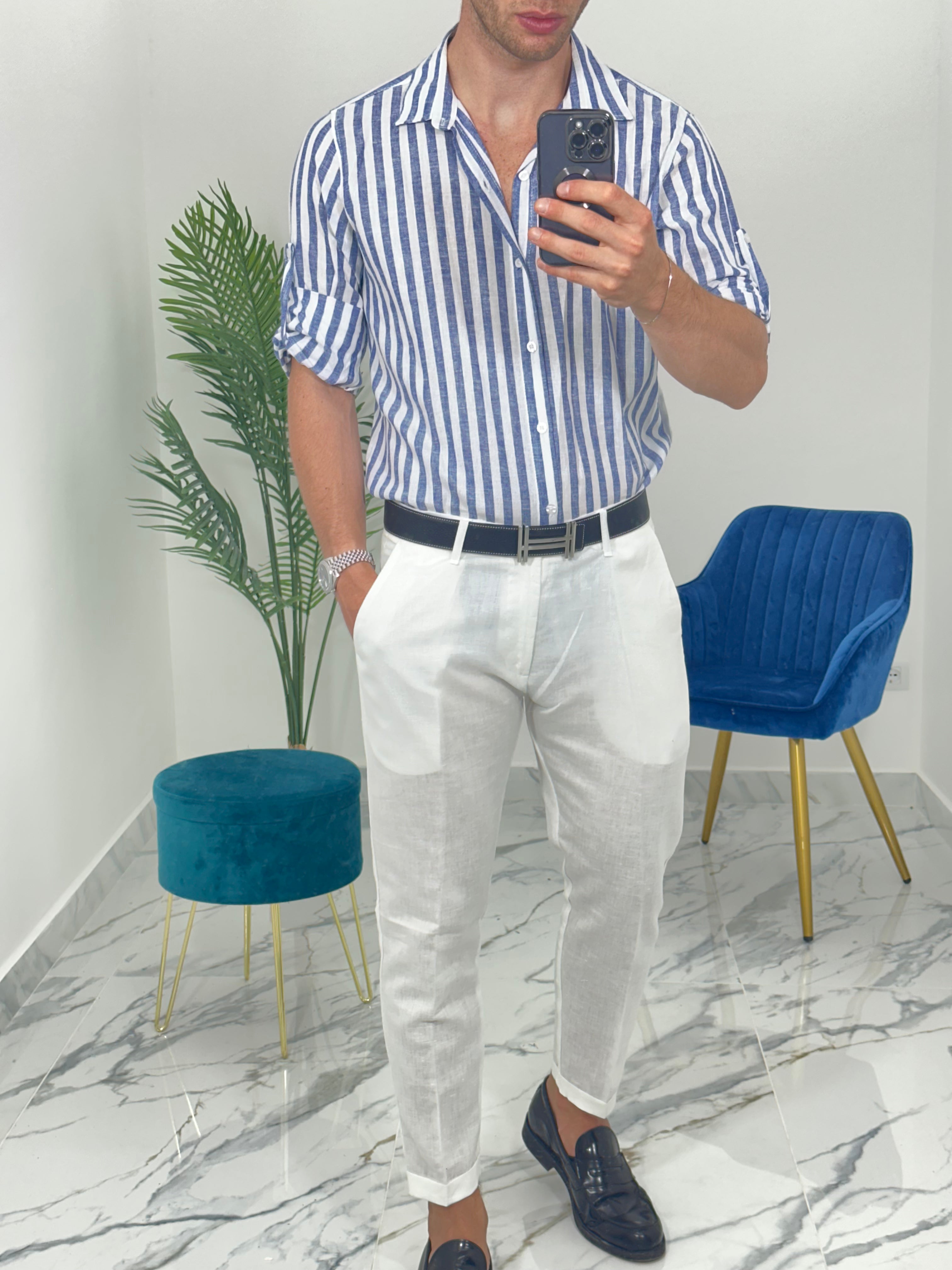 CAMICIA IN LINO A STRISCE col.BLU SKY02