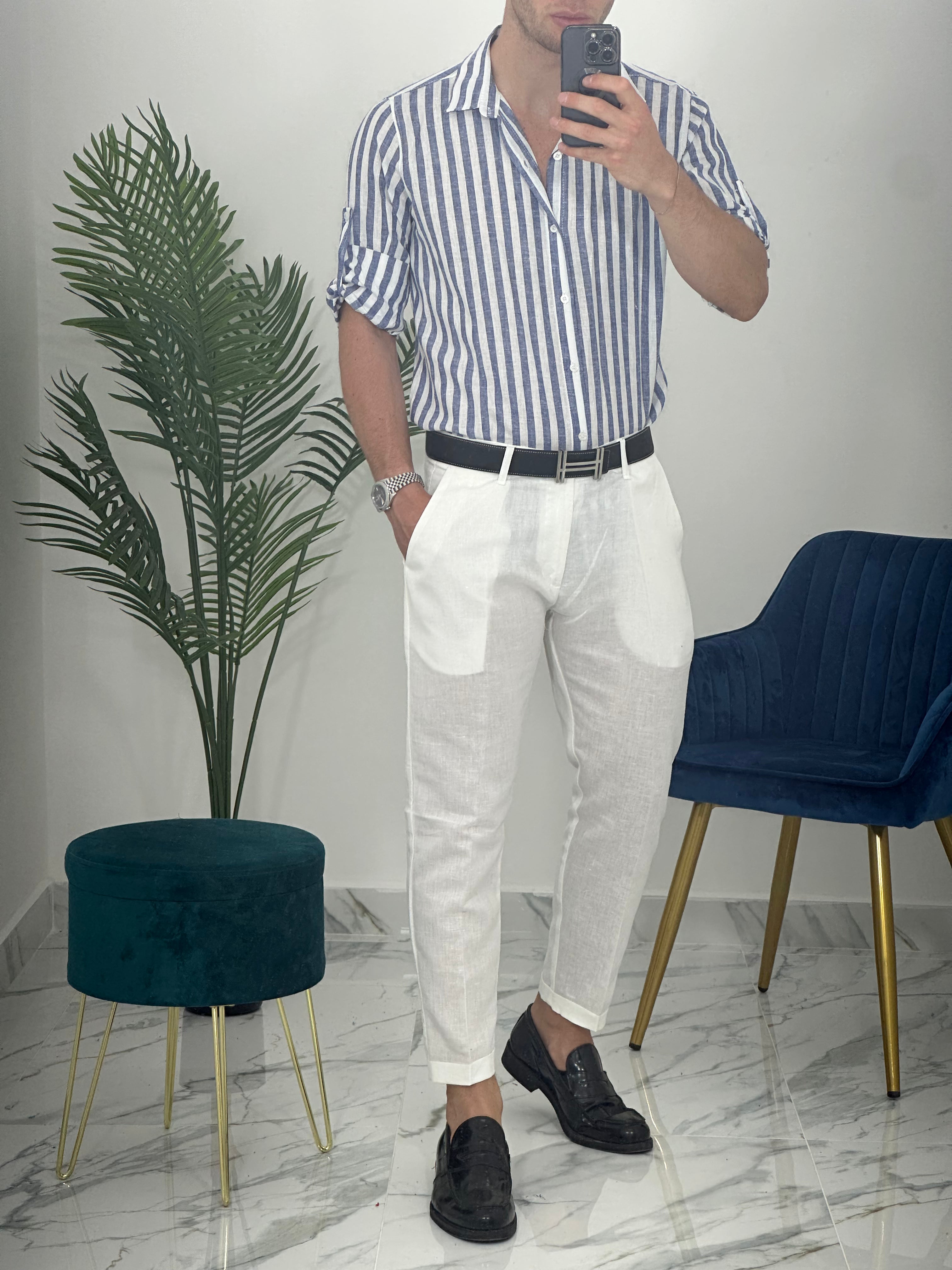CAMICIA IN LINO A STRISCE col.BLU SKY02