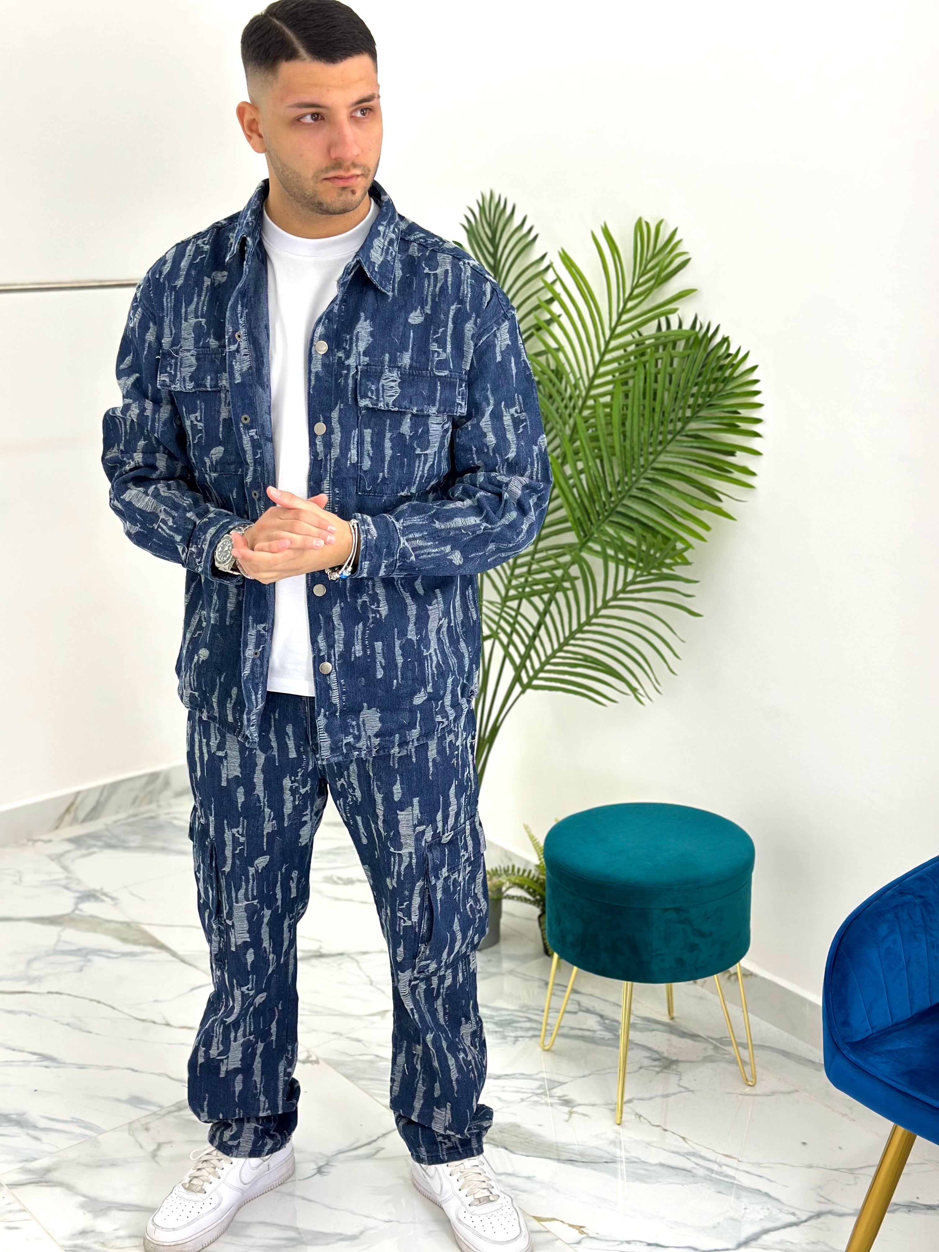 COORDINATO RIPPED CARGO BLU
