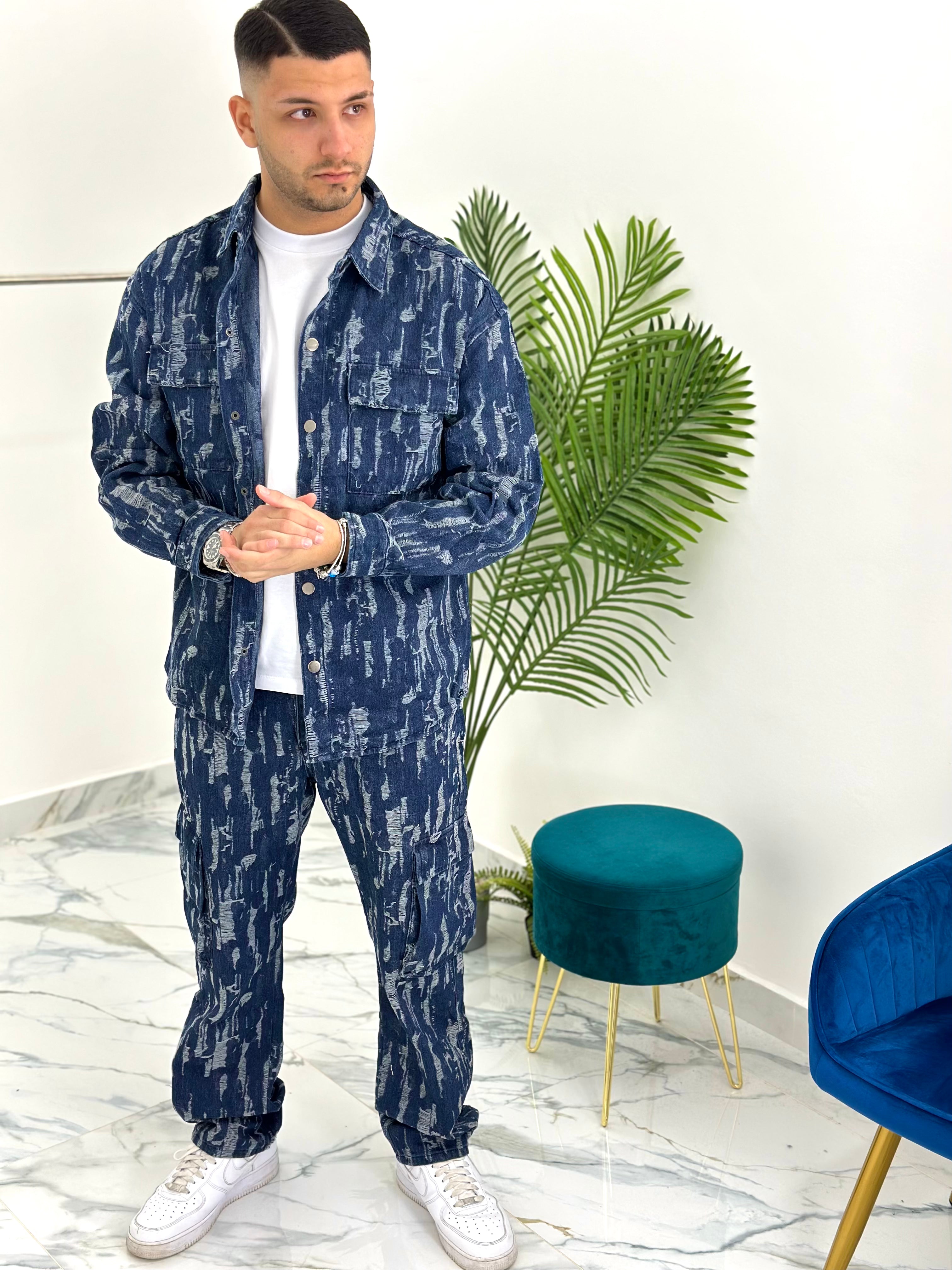 COORDINATO RIPPED CARGO BLU