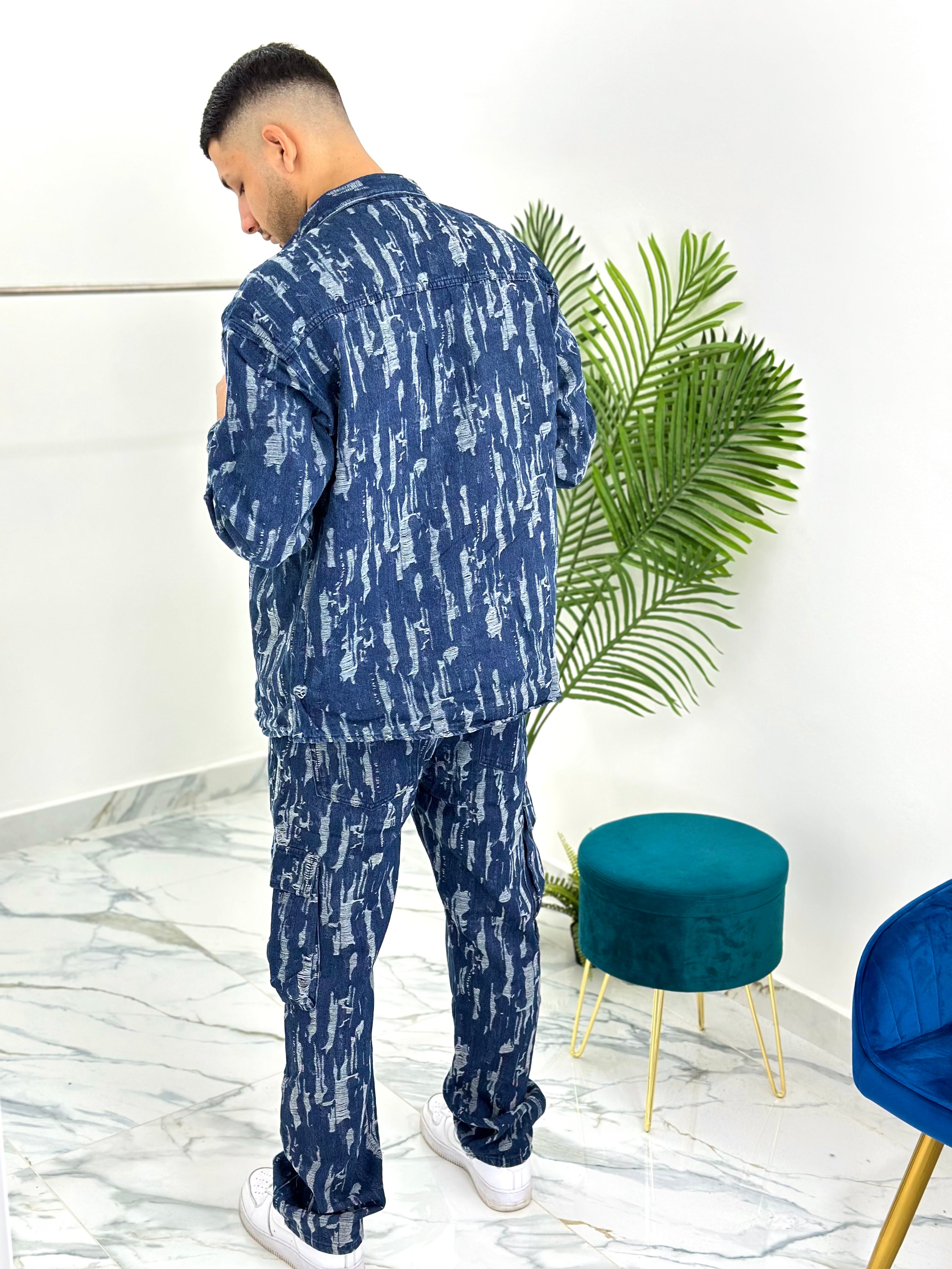 COORDINATO RIPPED CARGO BLU