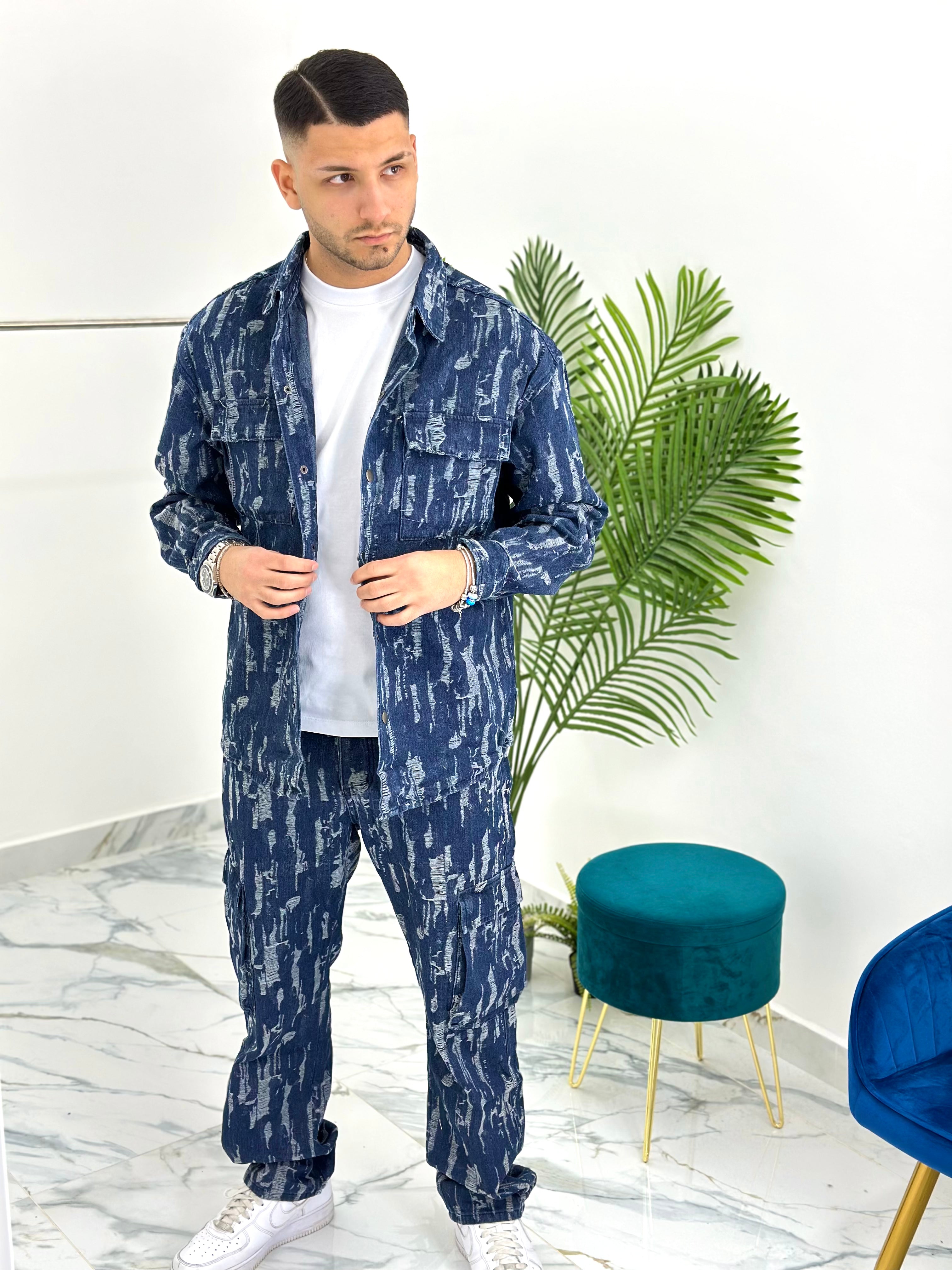 COORDINATO RIPPED CARGO BLU