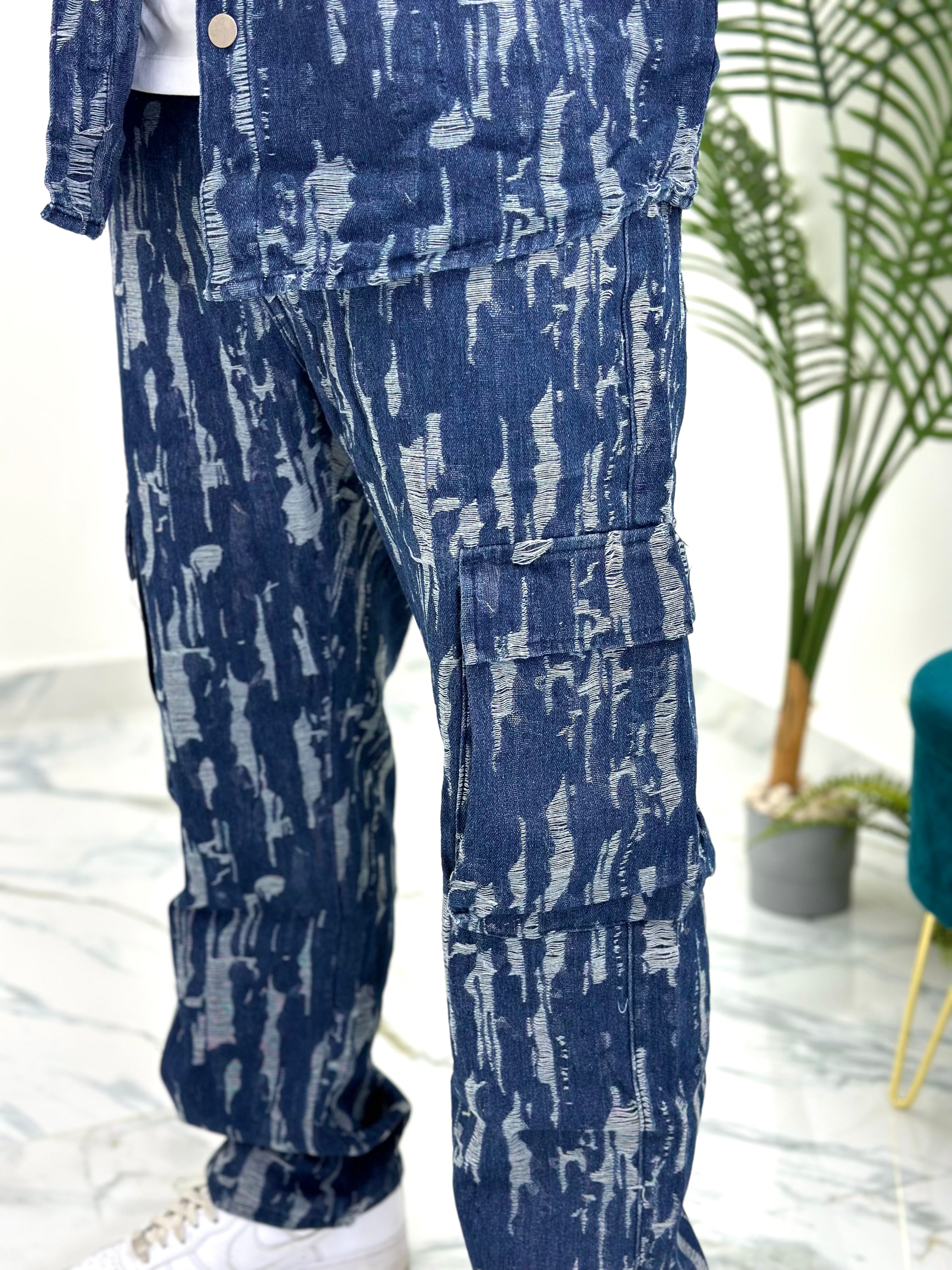 COORDINATO RIPPED CARGO BLU