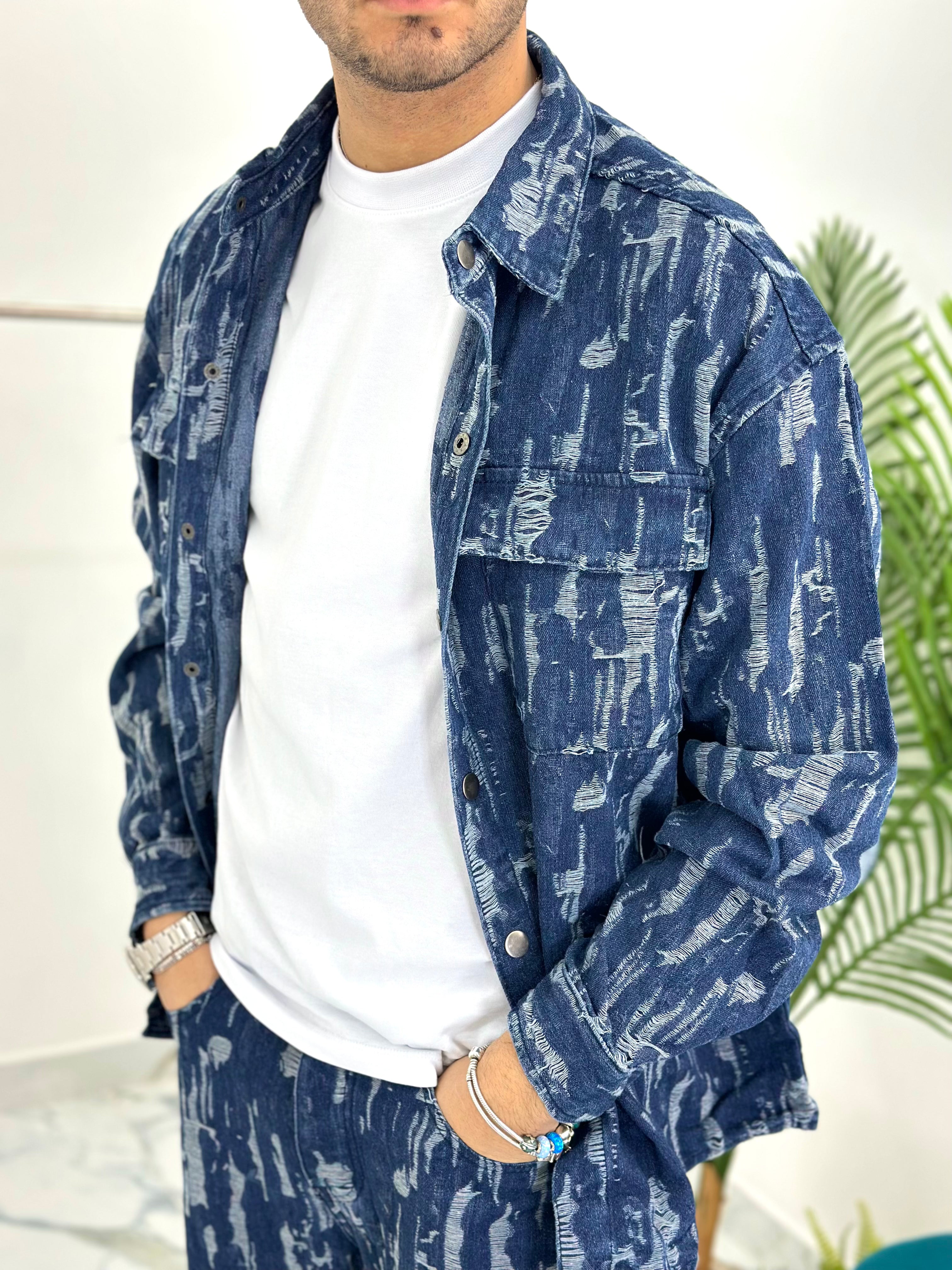 COORDINATO RIPPED CARGO BLU