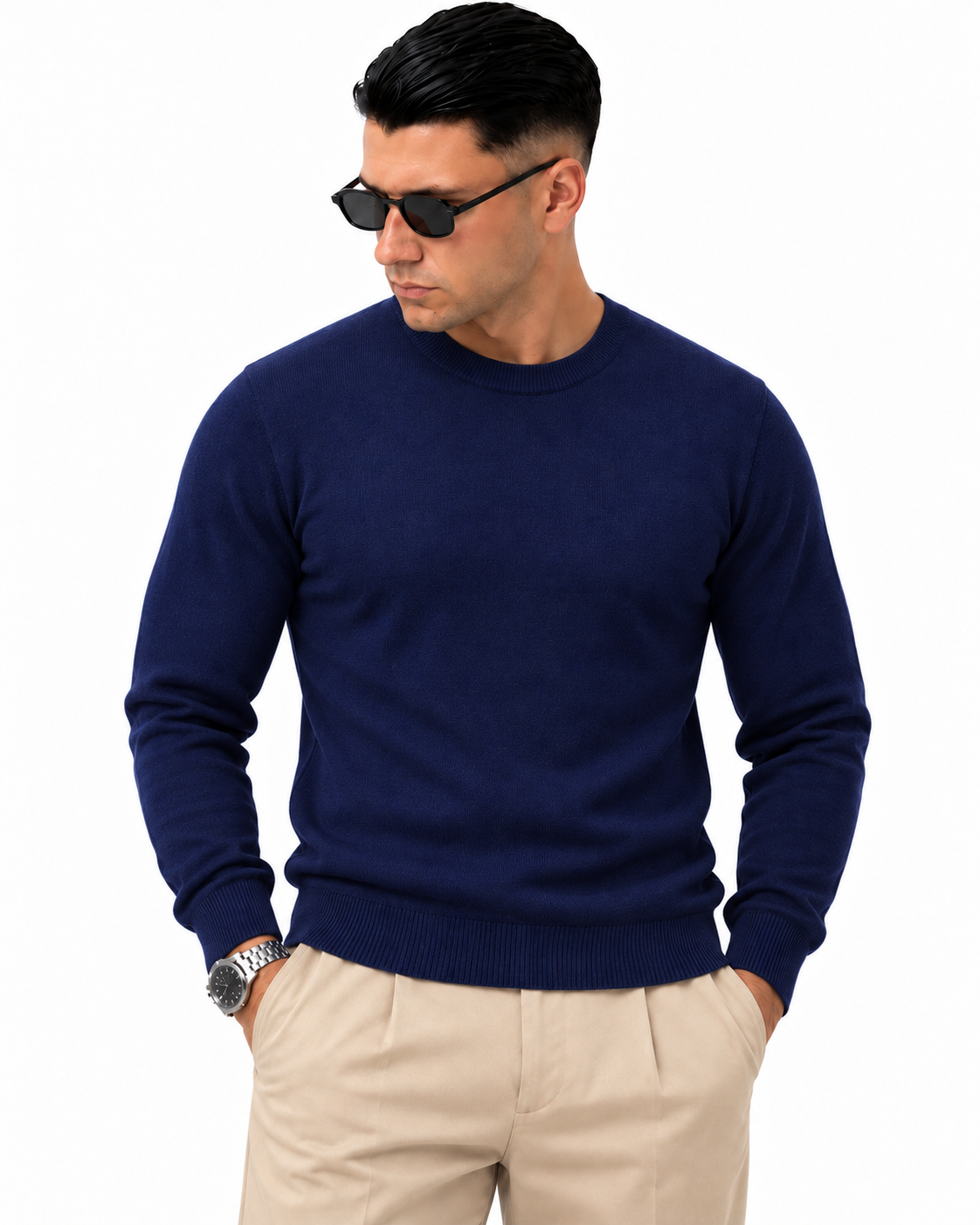 Maglioncino in filo - Blu - FRONTE - vestibilità slim