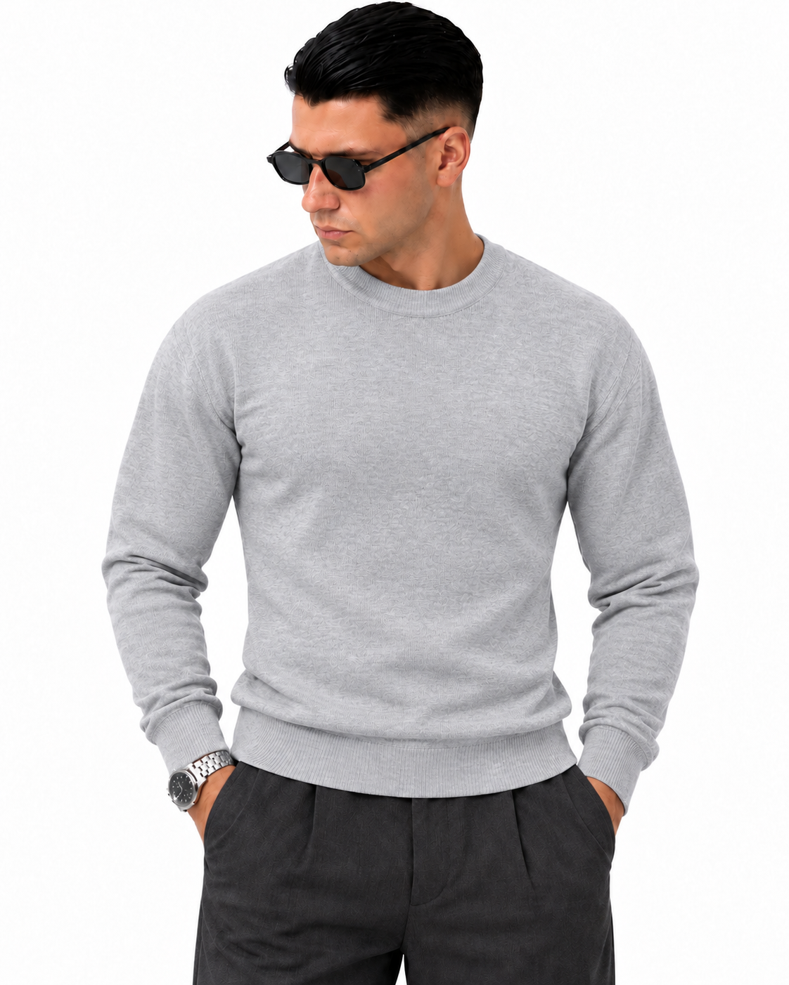 Maglioncino in filo - Grigio - FRONTE - vestibilità slim
