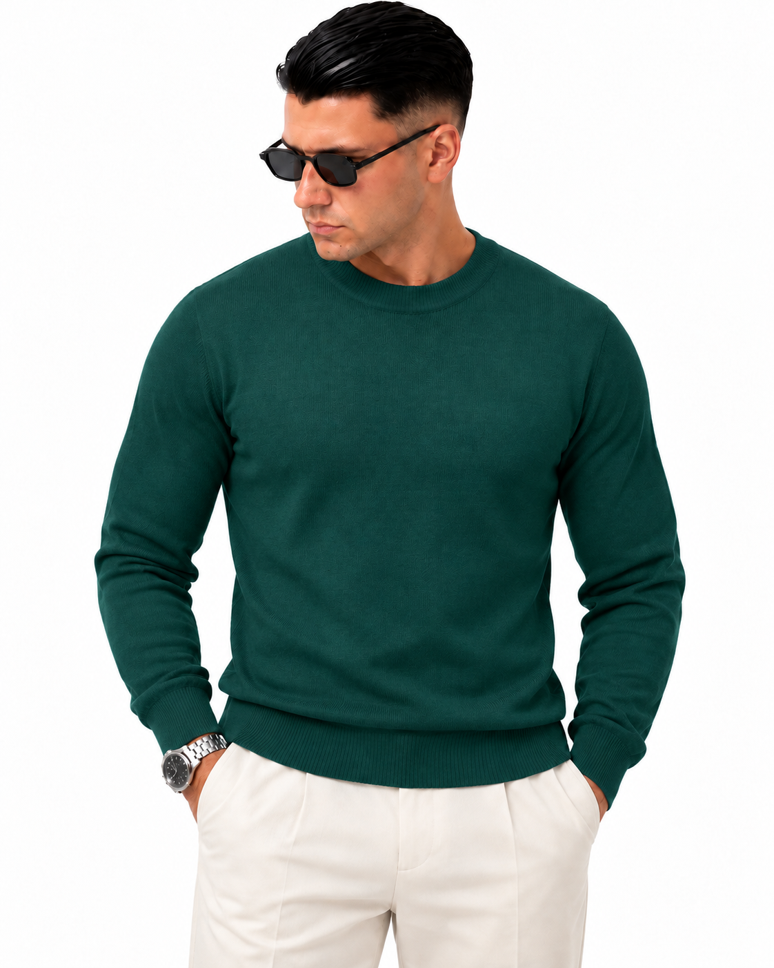 Maglioncino in filo - Verde - FRONTE - vestibilità slim
