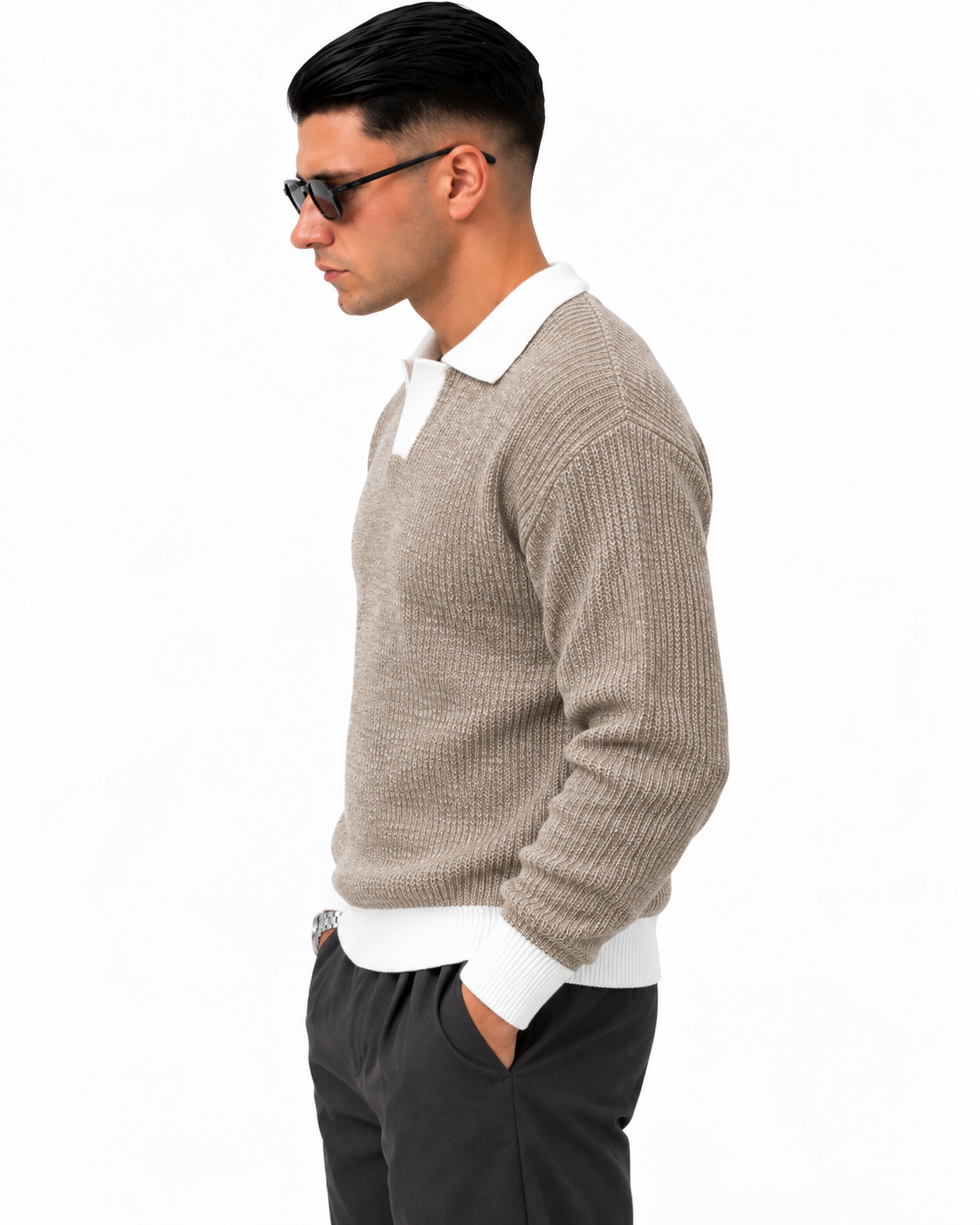 Maglione College beige, lato