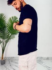 T-SHIRT IN LINO 5 BOTTONI COL.BLU