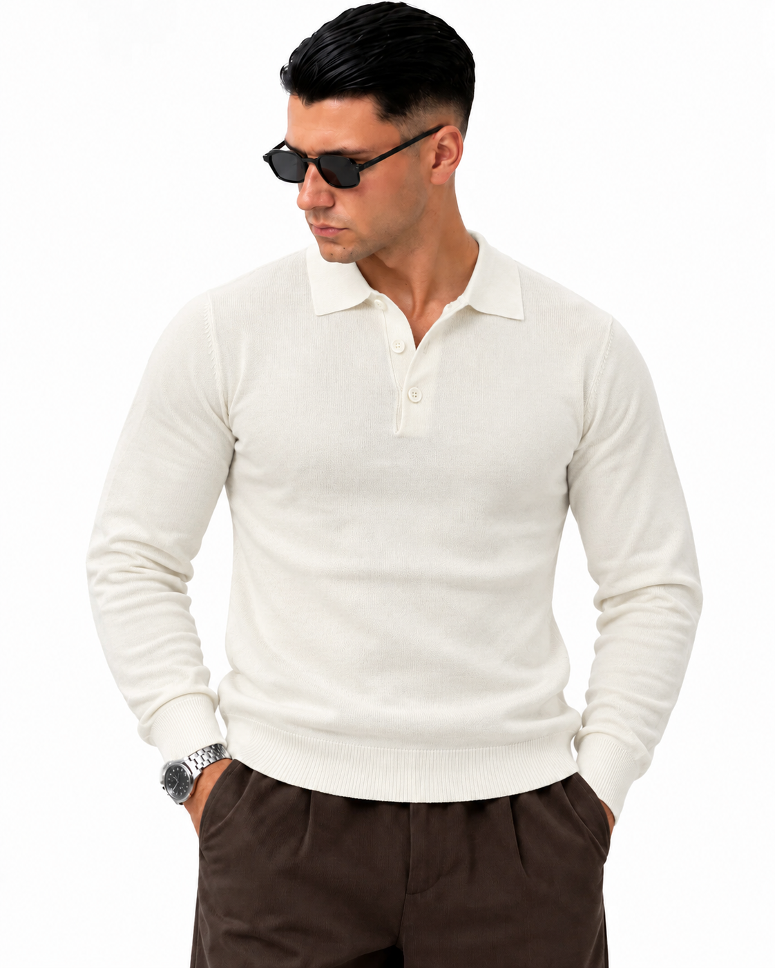 Polo manica lunga WFM002 Bianco — vista frontale