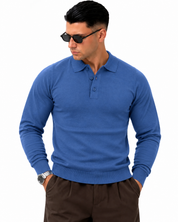Polo manica lunga WFM002 Blu jeans — vista frontale