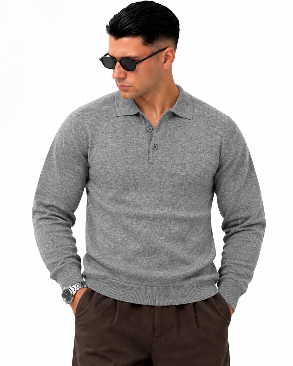 Polo manica lunga WFM002 Grigio — vista frontale