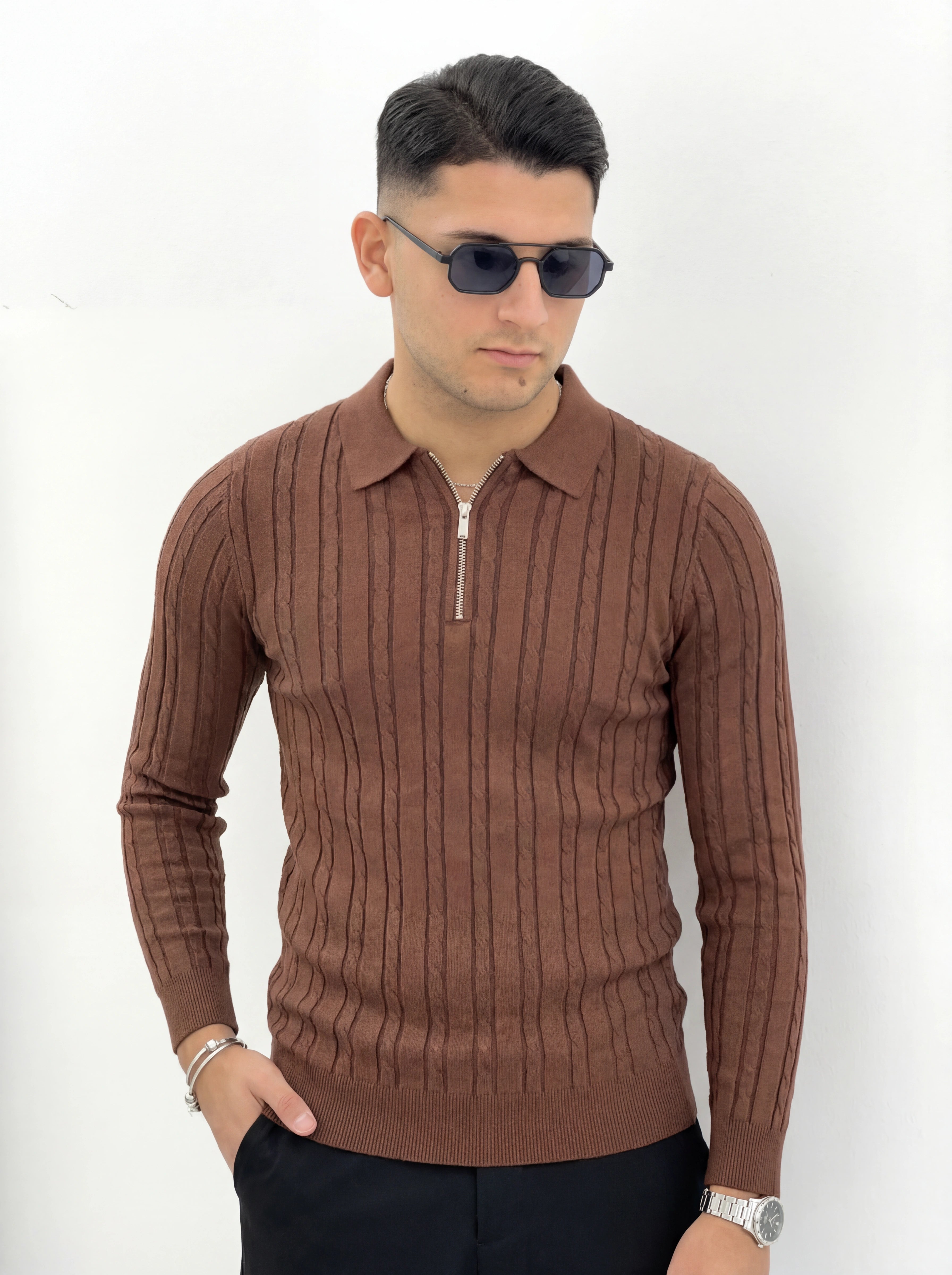 POLO CON ZIP INTRECCIATO