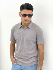 POLO CON ZIP A COSTINE TAGLIO VIVO