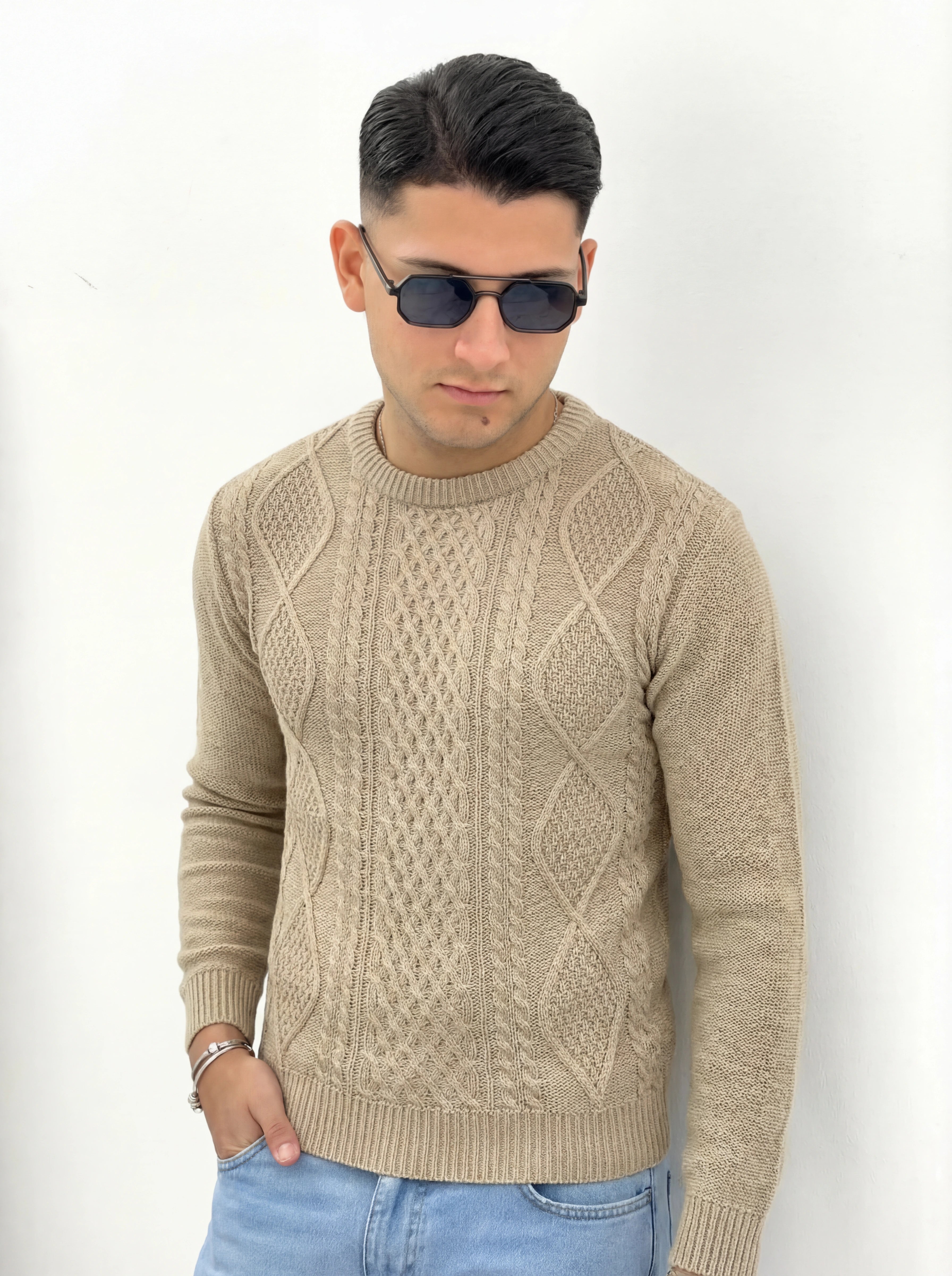 MAGLIONE GIROCOLLO INTRECCIATO 23-631 col. BEIGE
