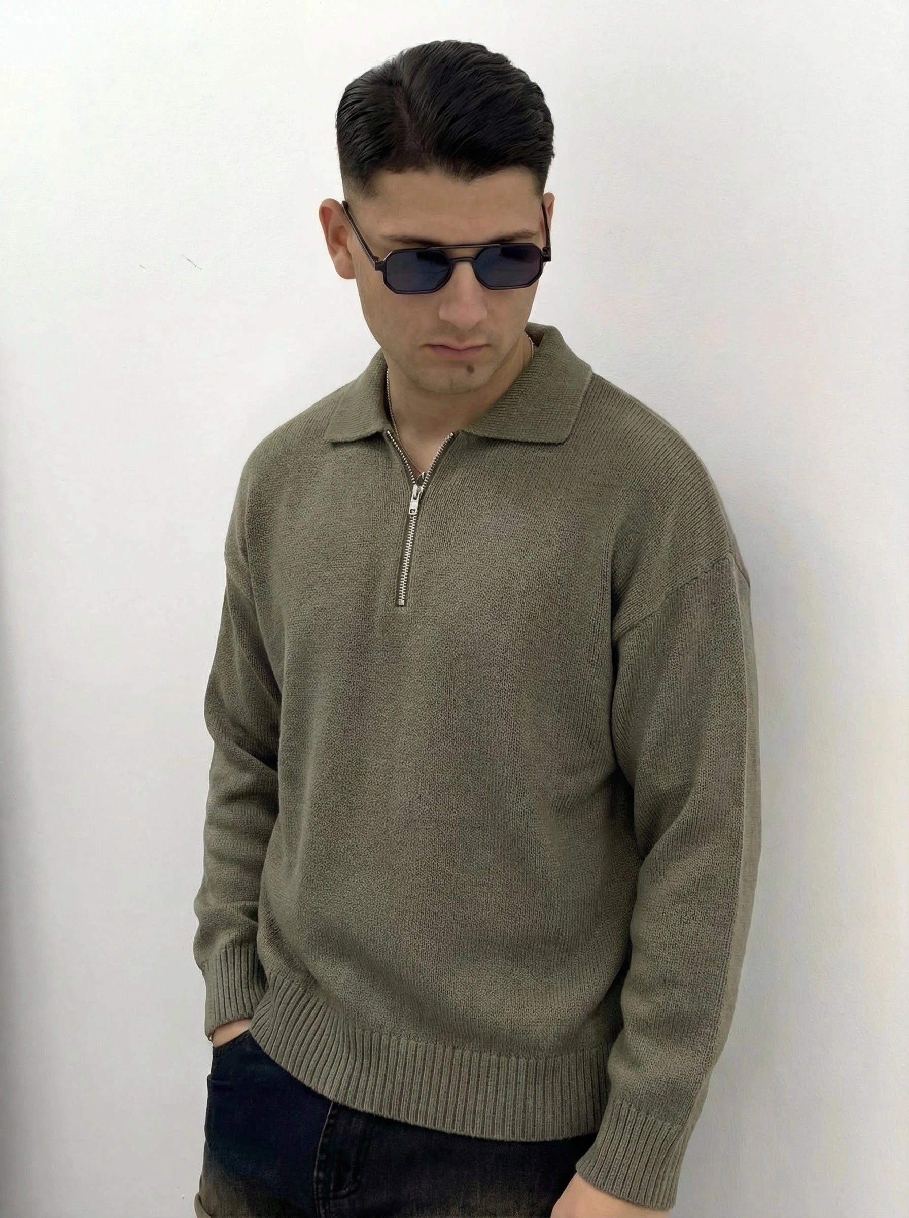 MAGLIONE ZIP IN FILO