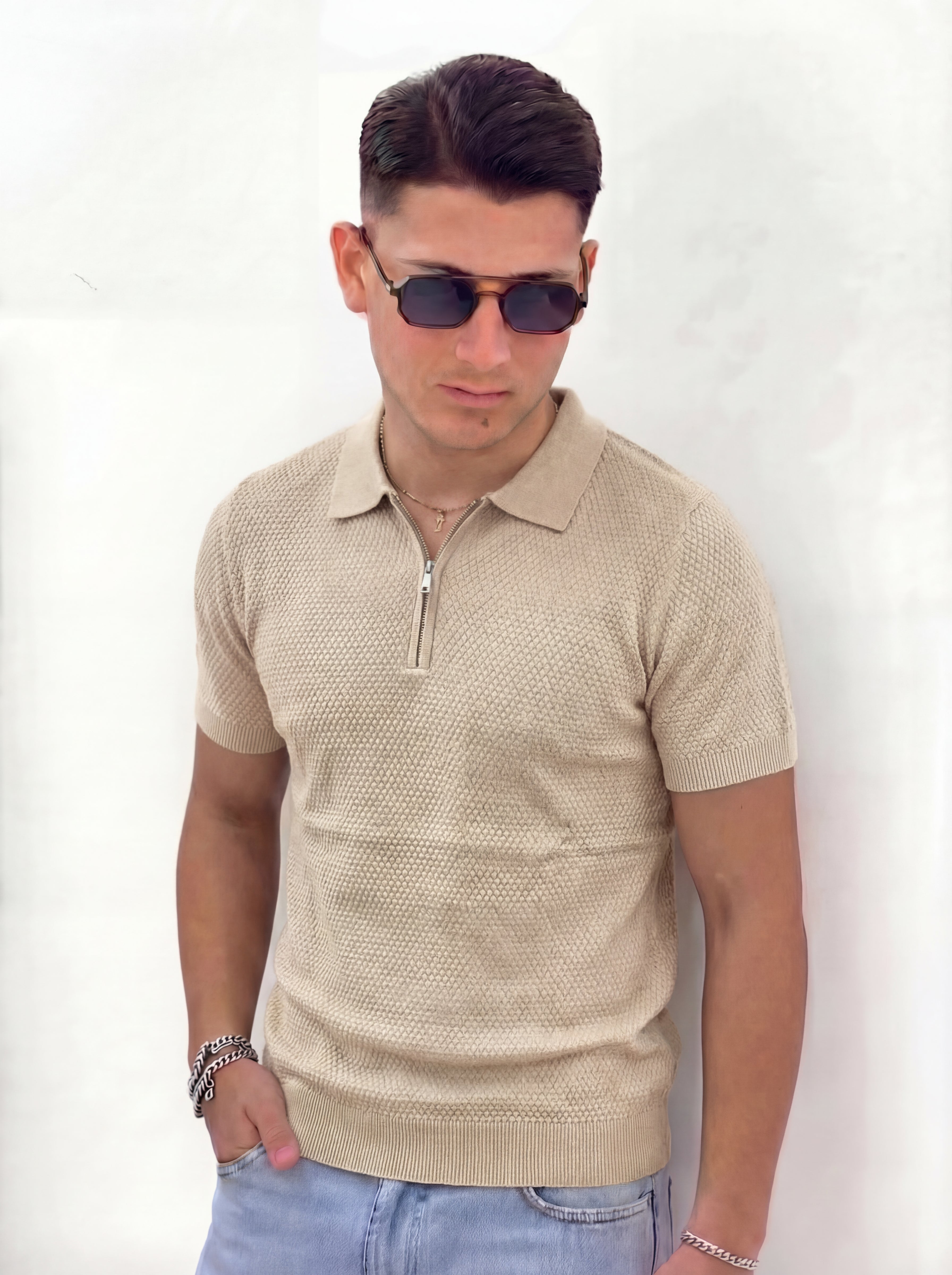 POLO ZIP PREMIUM CON TRAMA