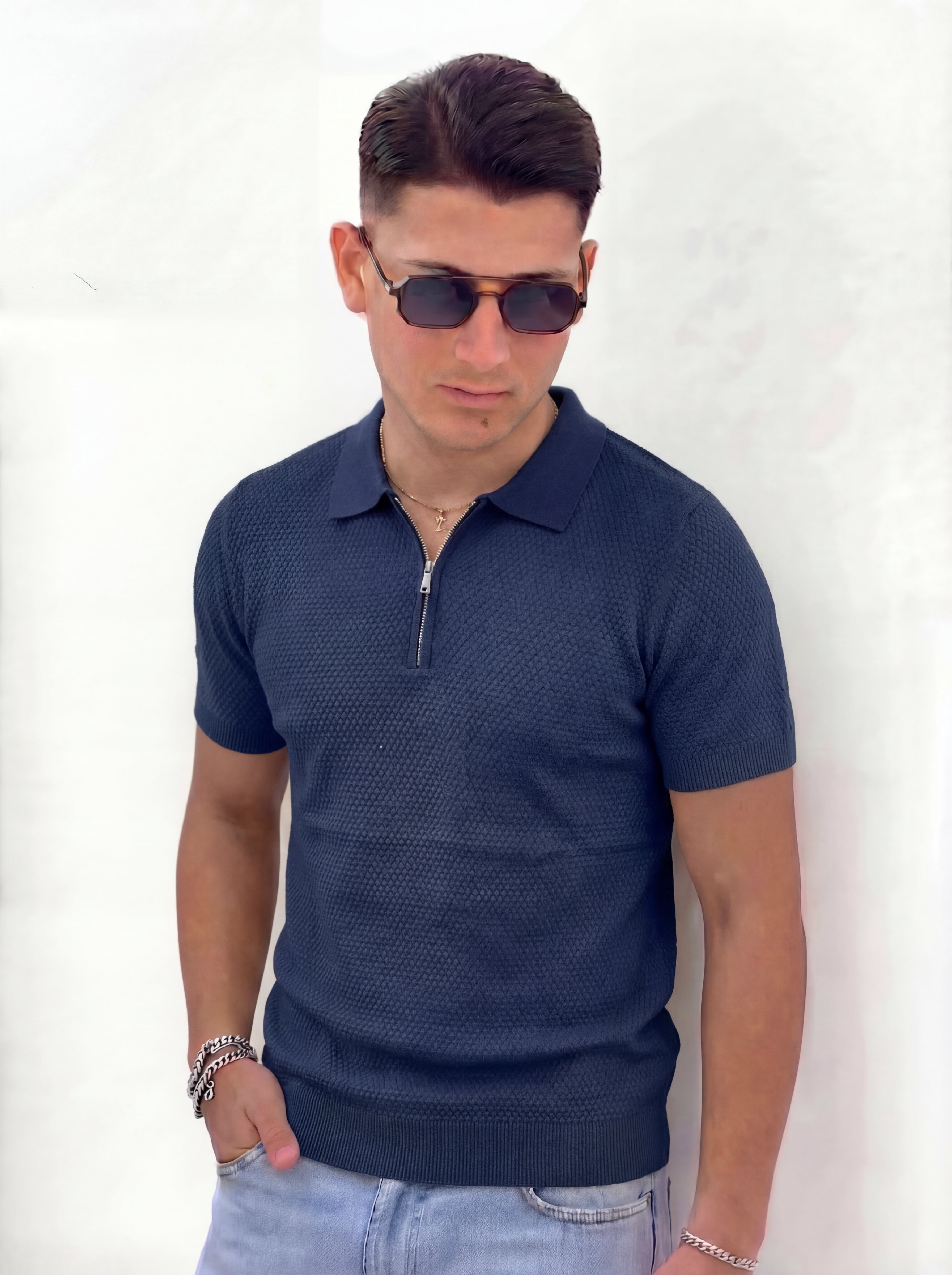 POLO ZIP PREMIUM CON TRAMA