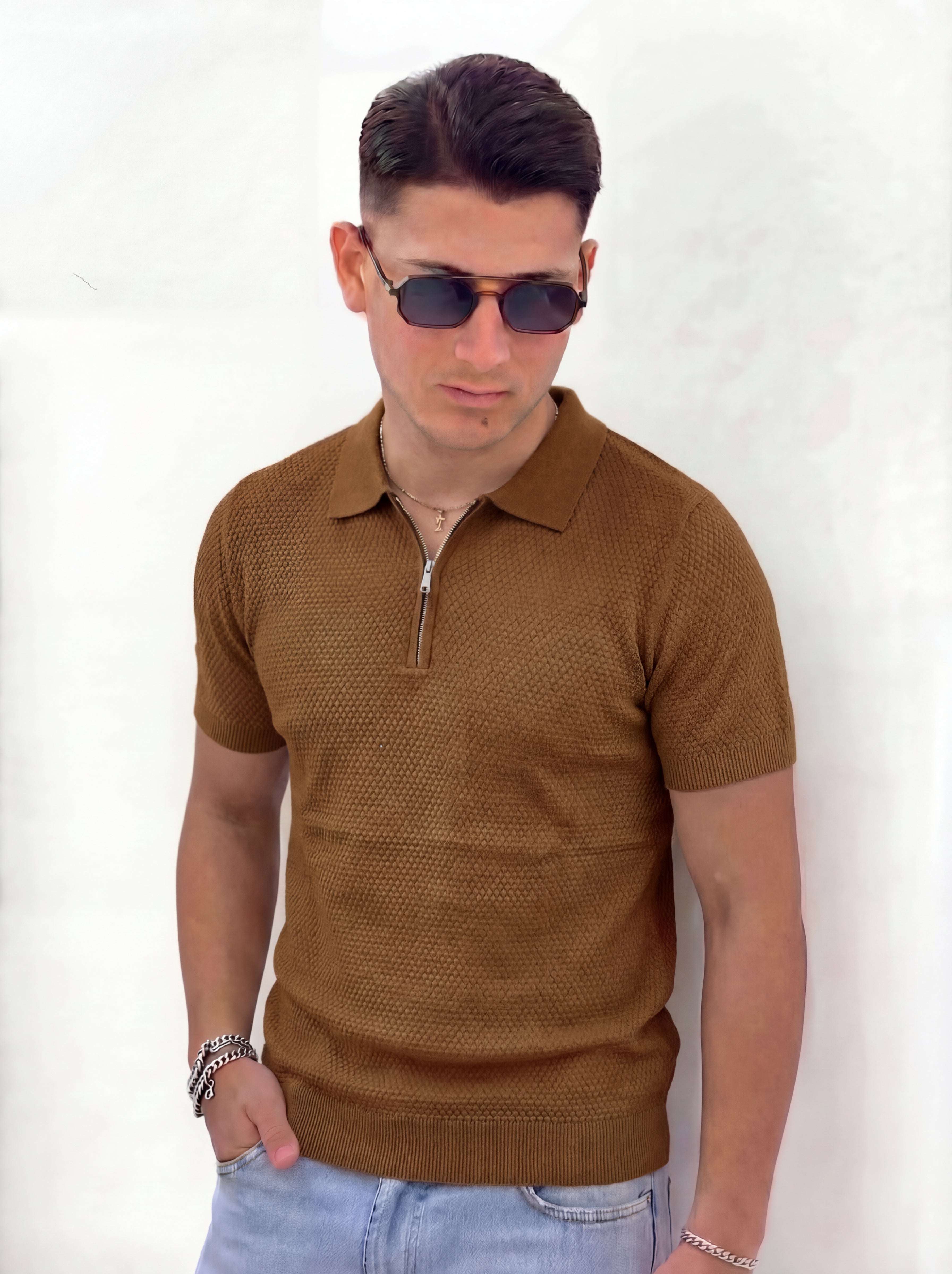 POLO ZIP PREMIUM CON TRAMA