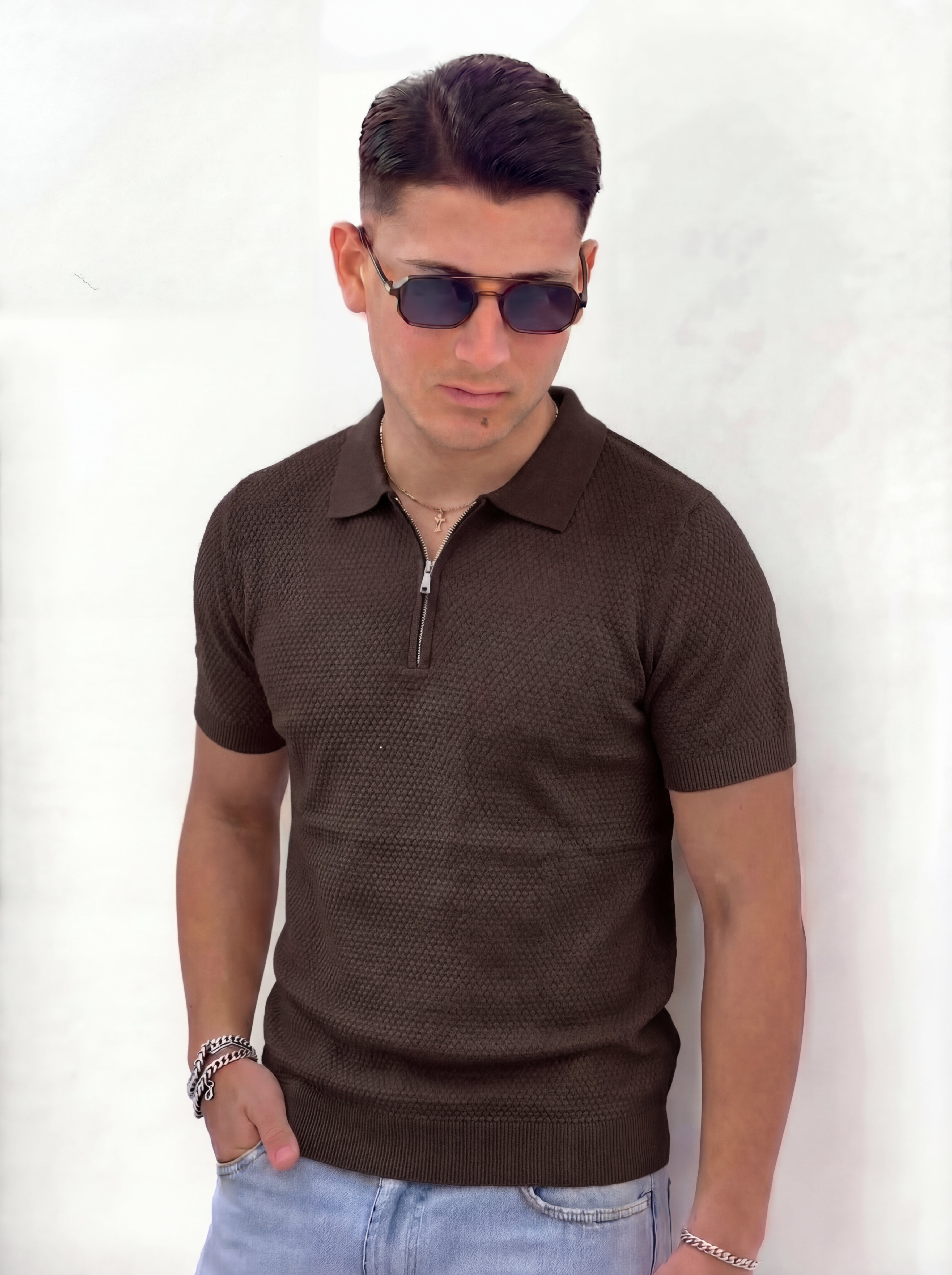 POLO ZIP PREMIUM CON TRAMA