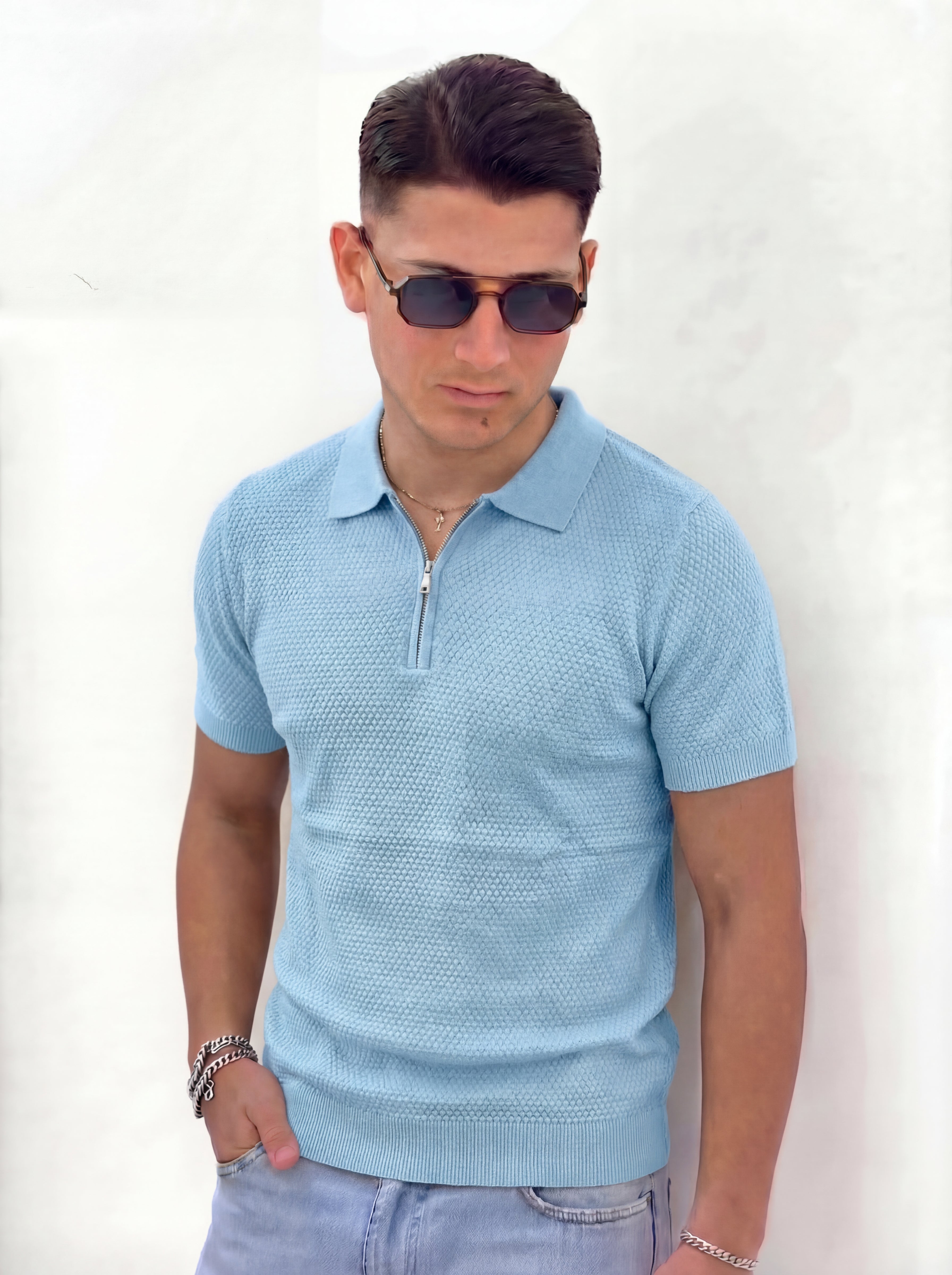 POLO ZIP PREMIUM CON TRAMA