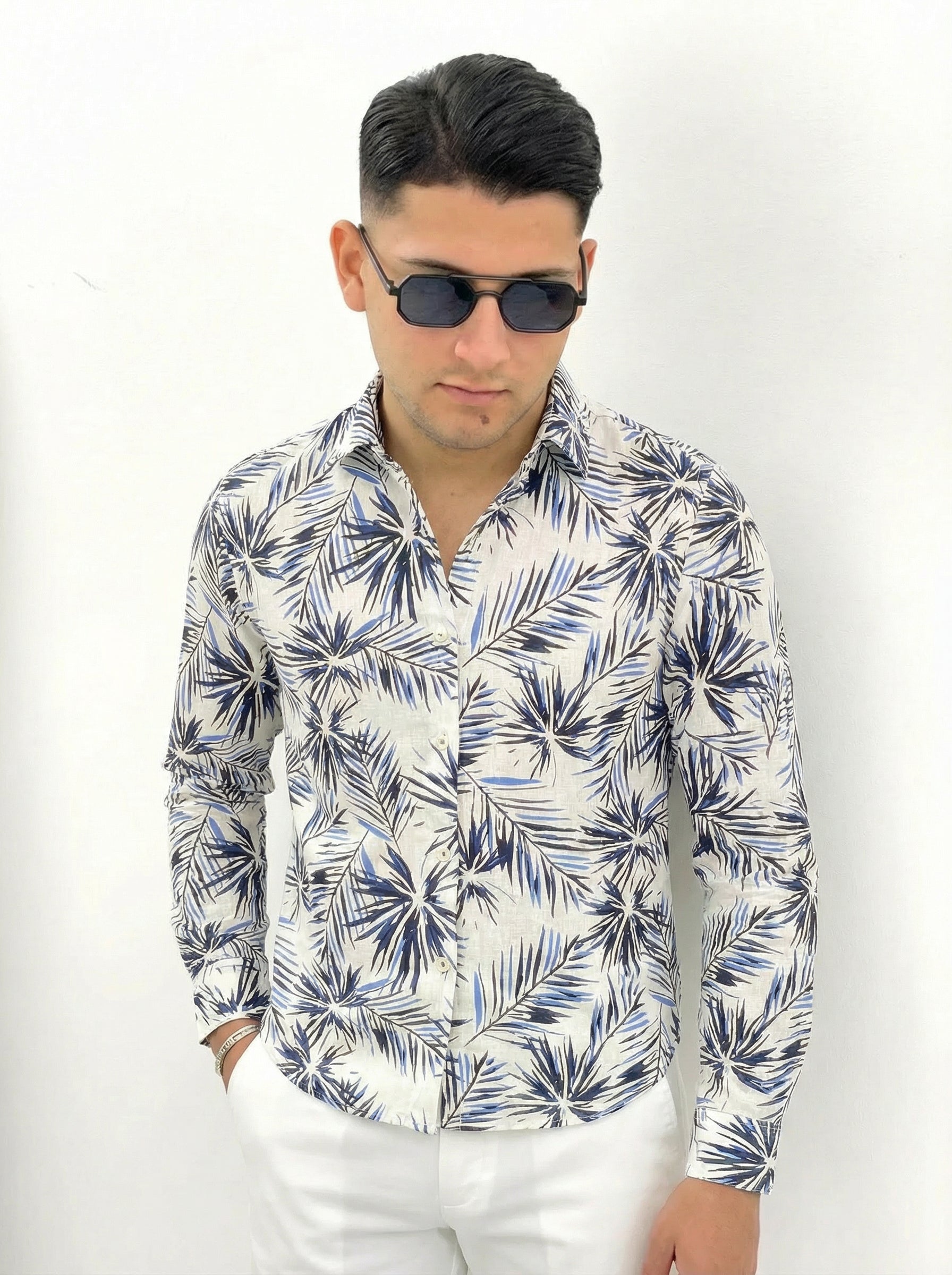 CAMICIA IN LINO FANTASIA PALME Z225S