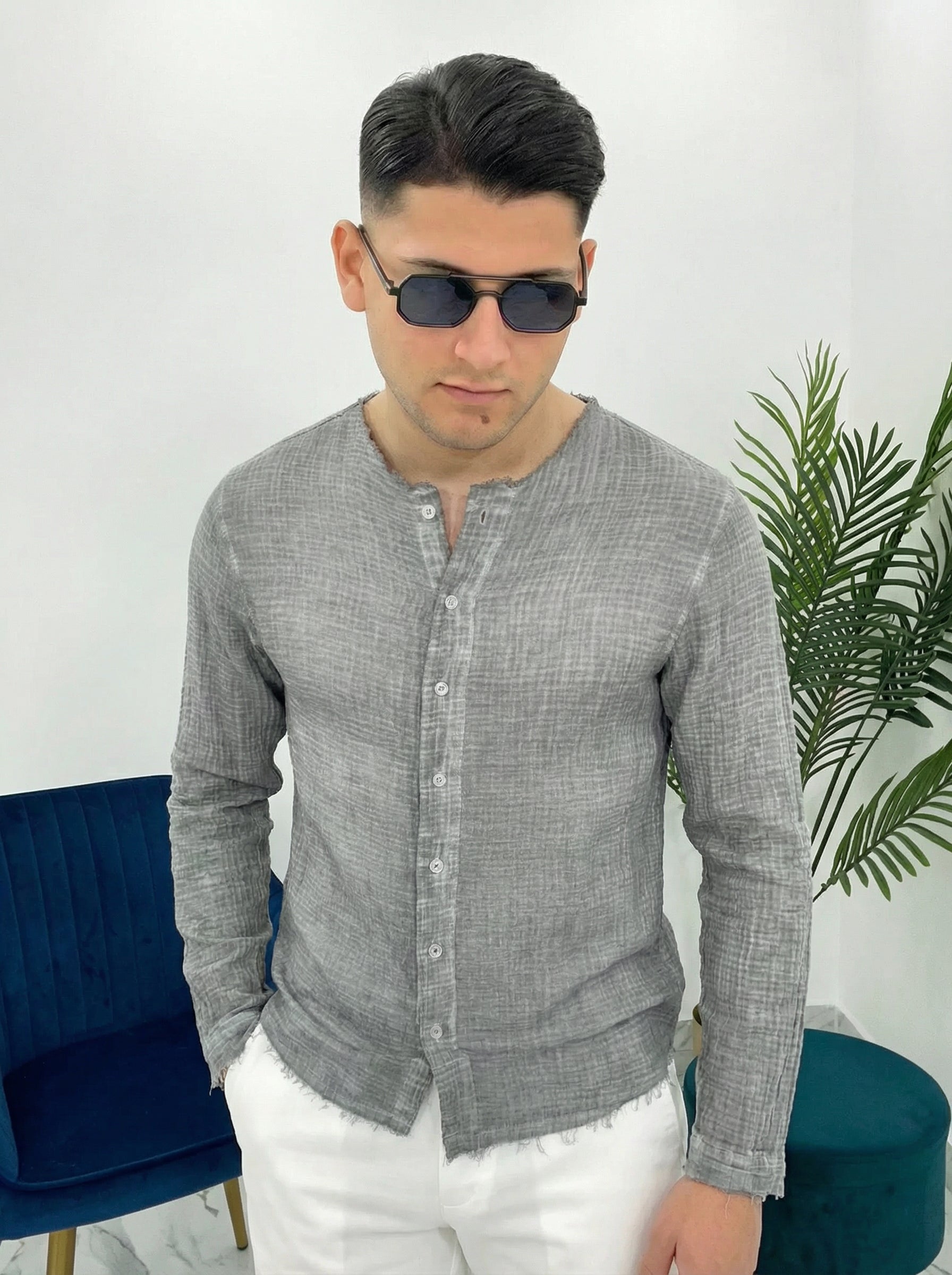 CAMICIA SFRANGIATA IN COTONE FRESCO