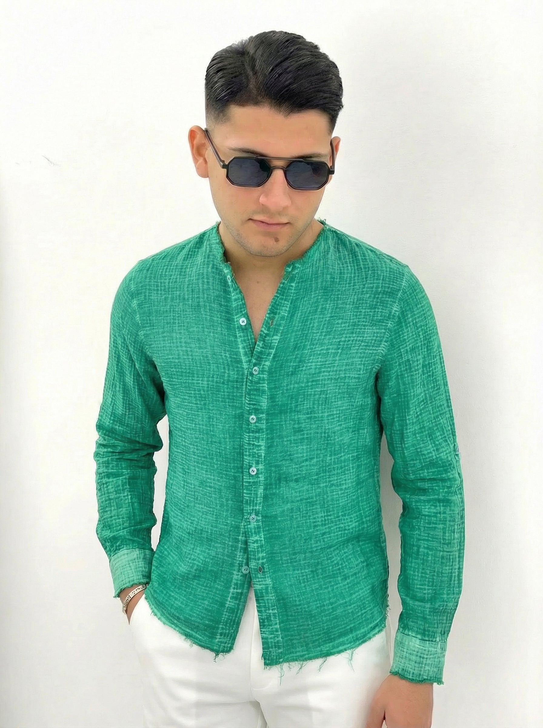 CAMICIA SFRANGIATA IN COTONE FRESCO