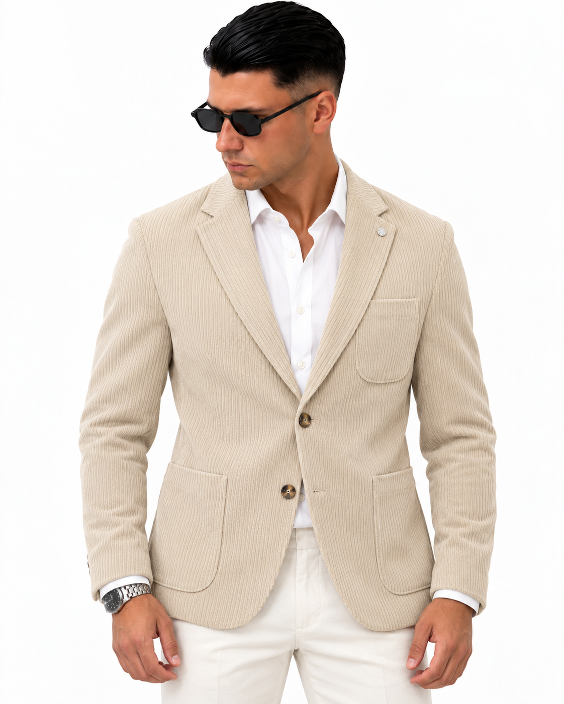 Giacca Old Money in velluto Beige, vista fronte