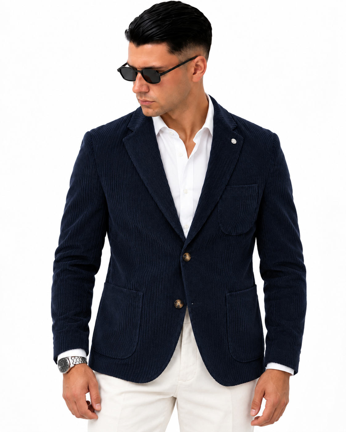 Giacca Old Money in velluto Blu navy, vista fronte