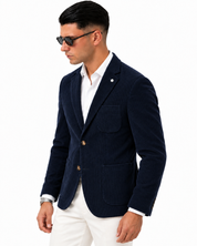 Giacca Old Money in velluto Blu navy, vista lato
