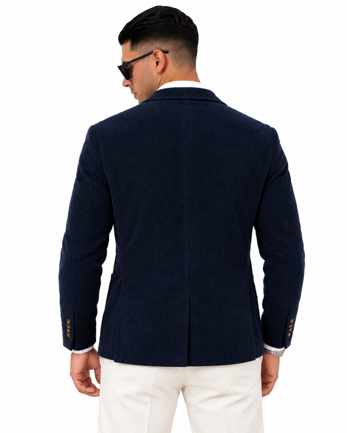Giacca Old Money in velluto Blu navy, vista retro