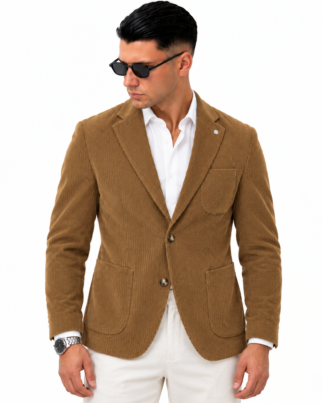 Giacca Old Money in velluto Khaki, vista fronte