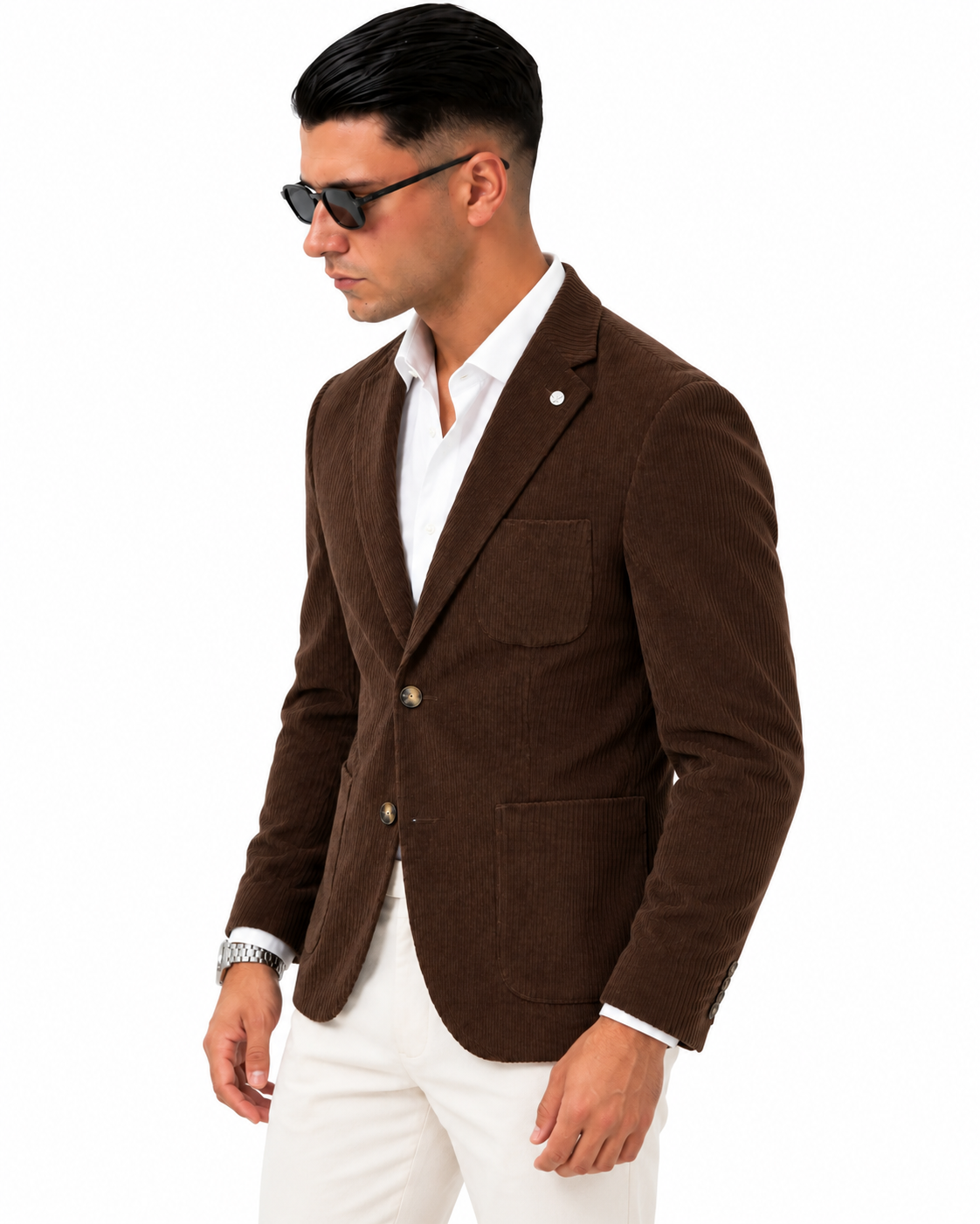 Giacca Old Money in velluto Marrone, vista lato