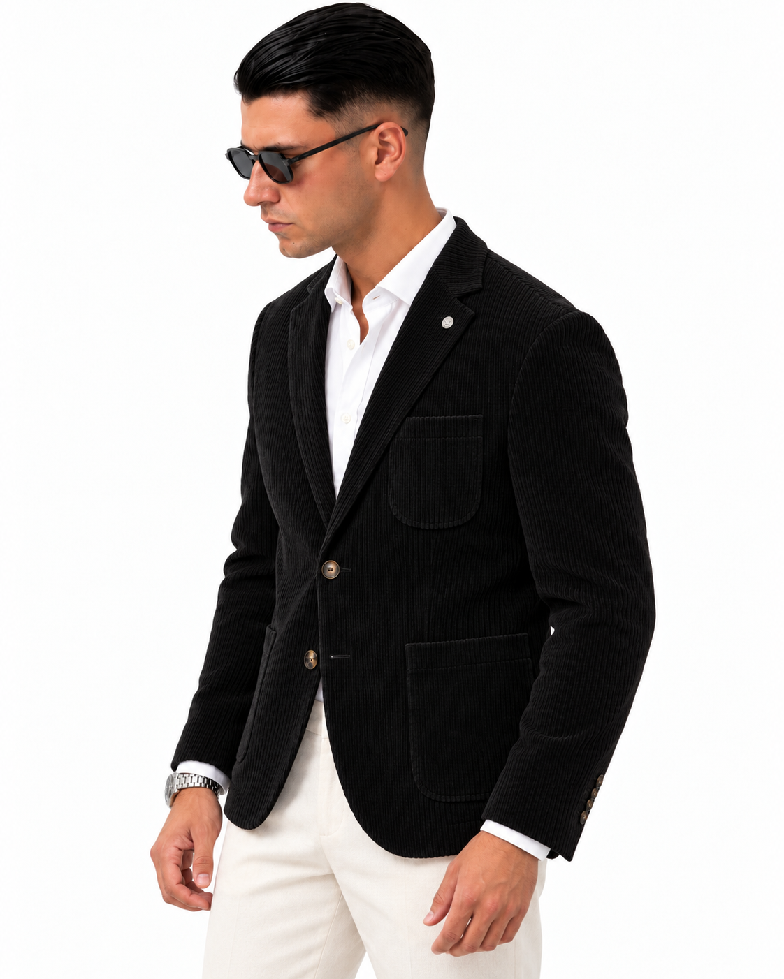 Giacca Old Money in velluto Nero, vista lato