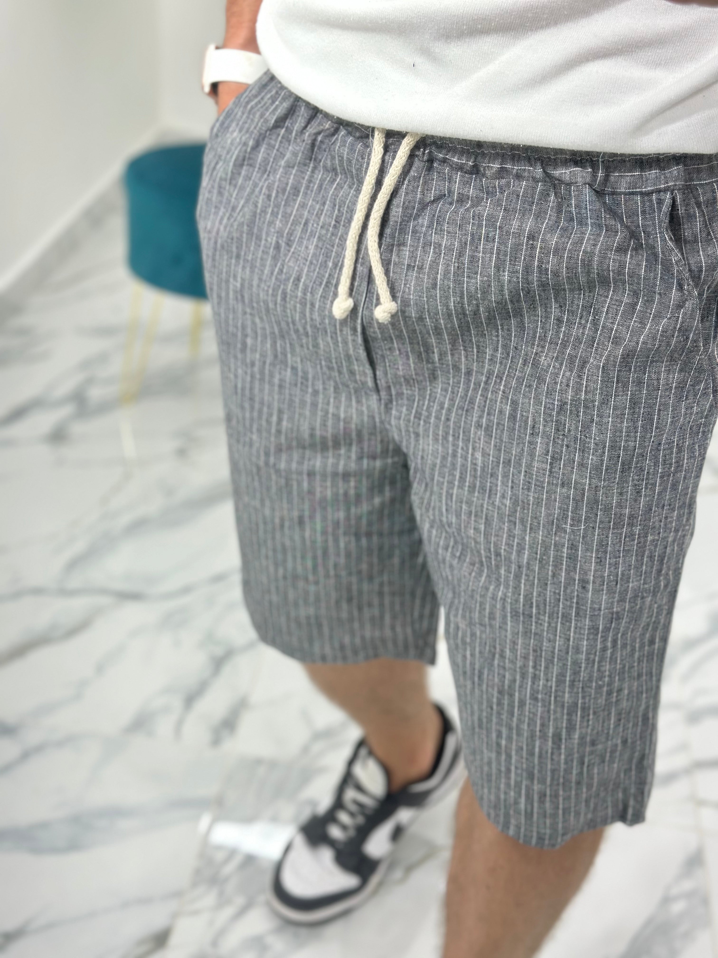 BERMUDA IN LINO RIGATA 397 col.NERO