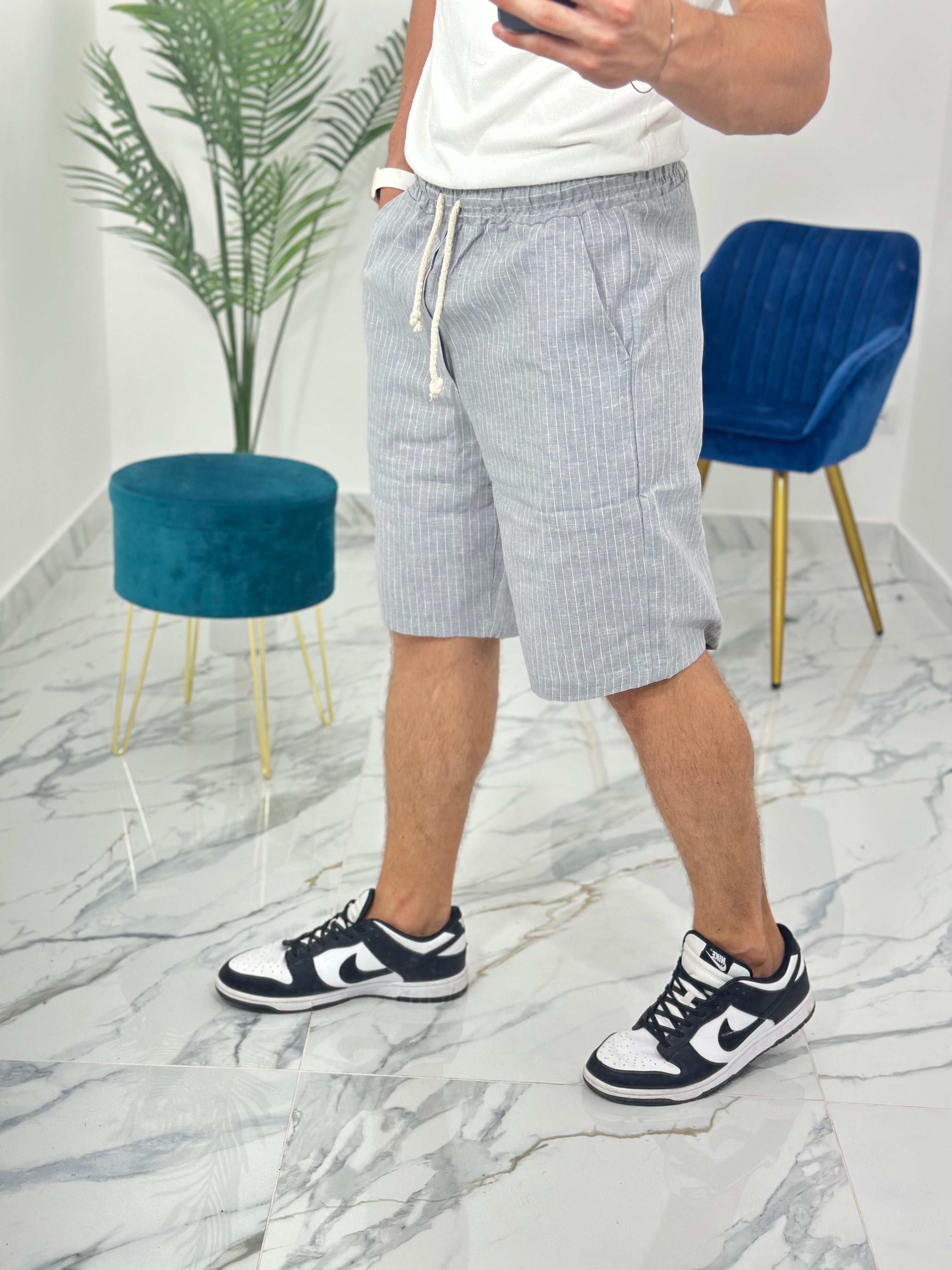 BERMUDA IN LINO RIGATA 397 col.GRIGIO
