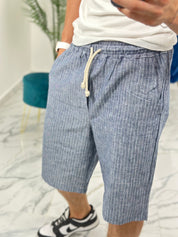 BERMUDA IN LINO RIGATA 397 col.BLU