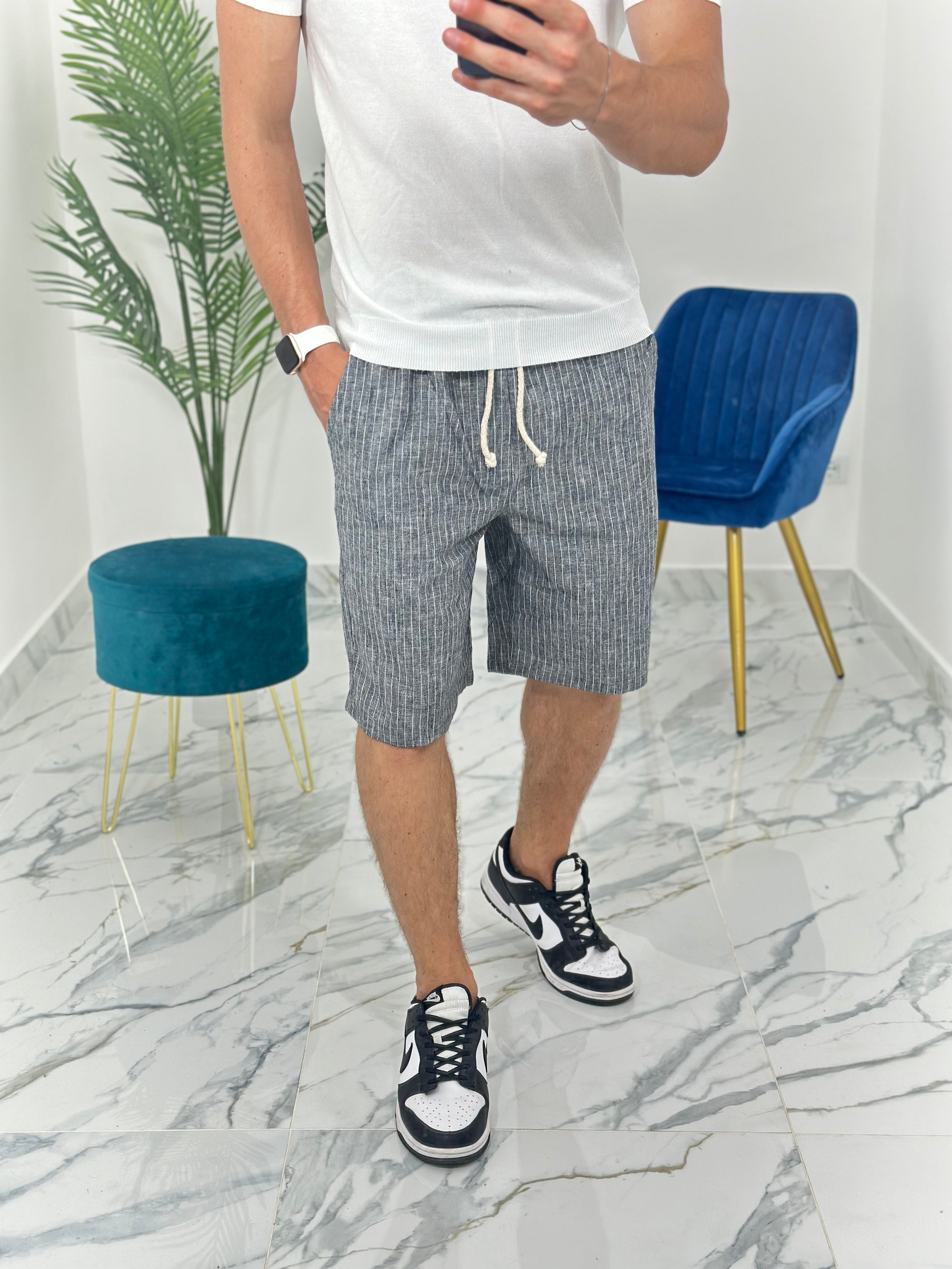 BERMUDA IN LINO RIGATA 397 col.NERO