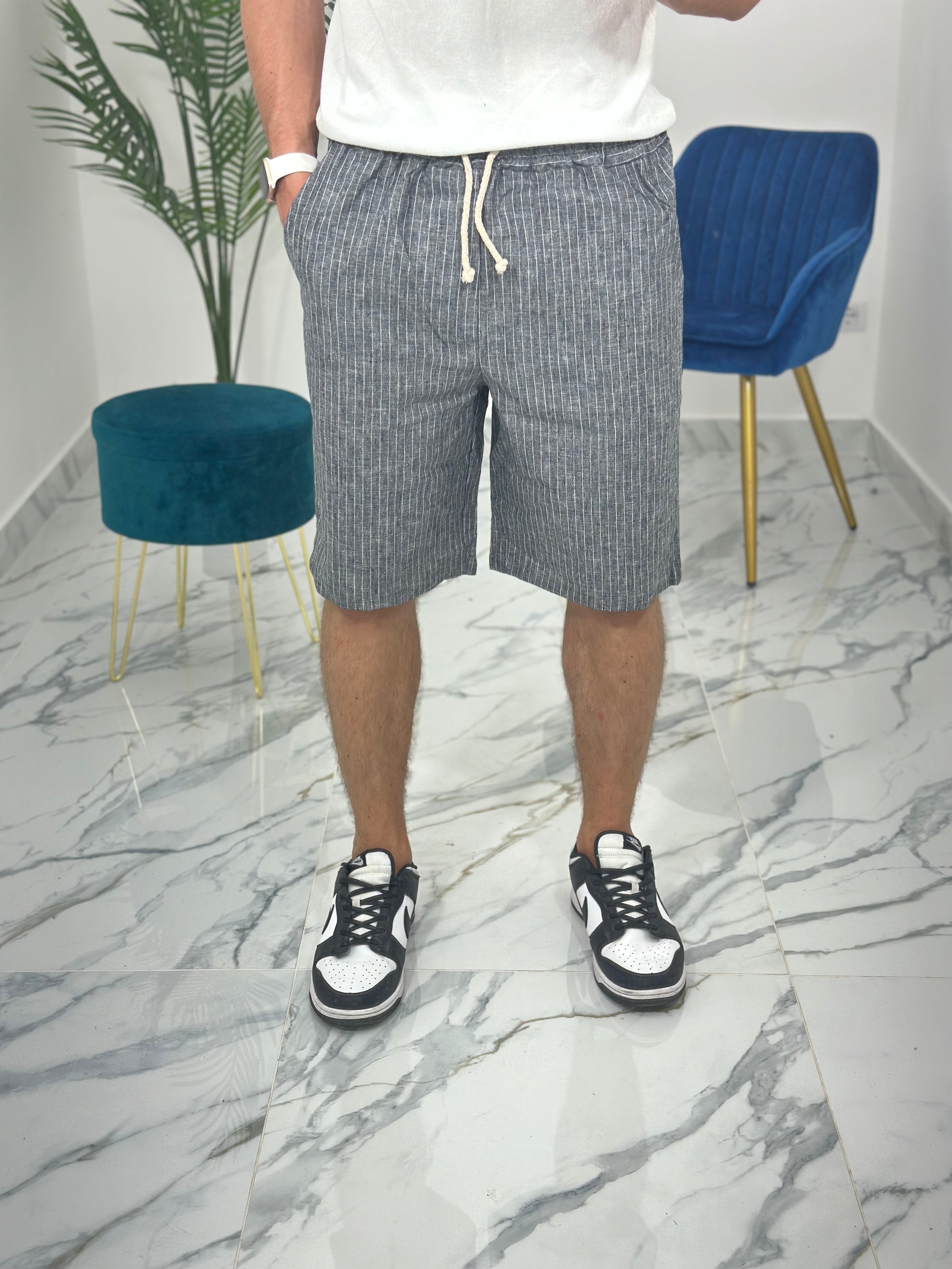 BERMUDA IN LINO RIGATA 397 col.NERO