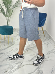 BERMUDA IN LINO RIGATA 397 col.BLU