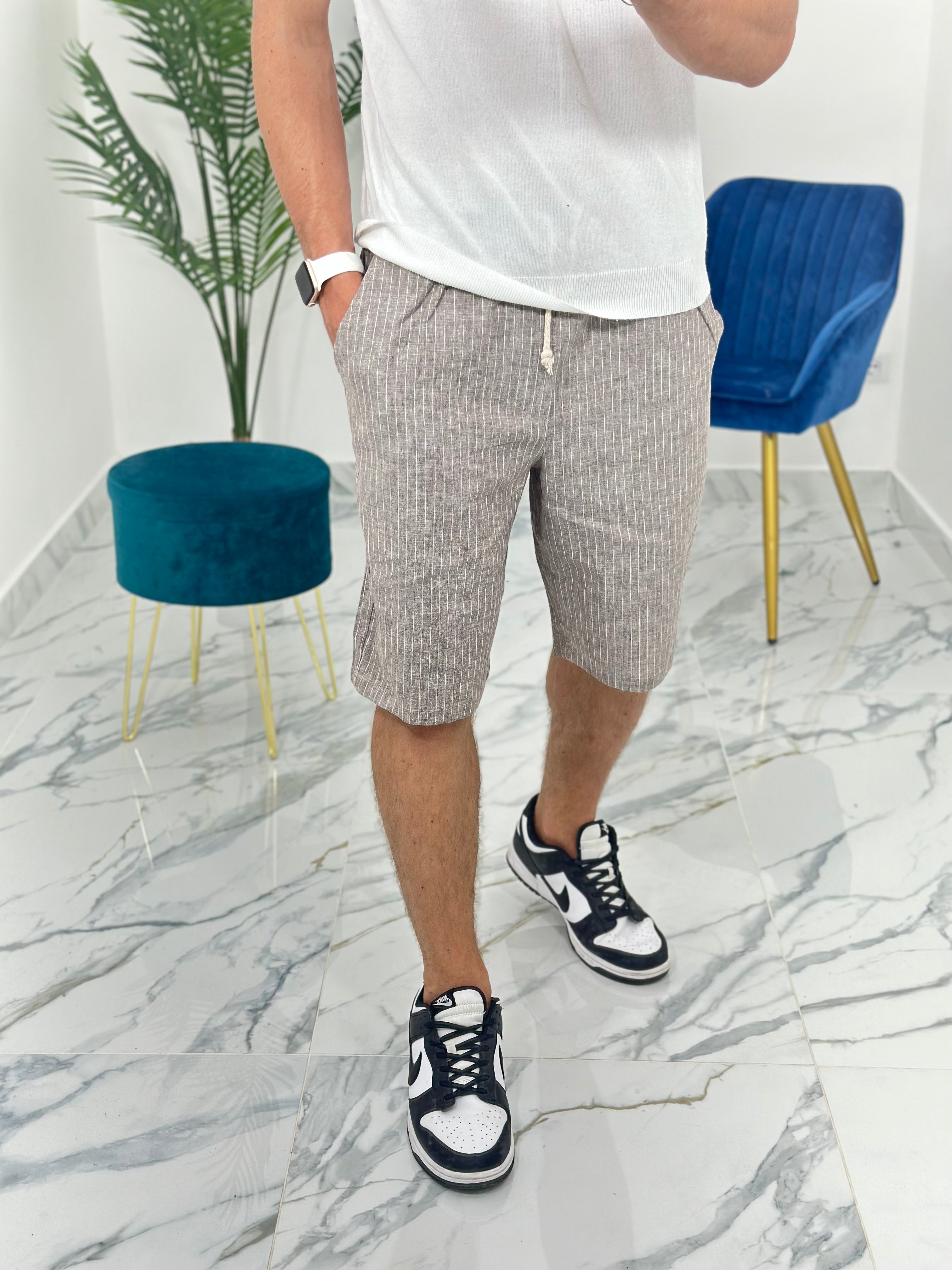 BERMUDA IN LINO RIGATA 397 col.CAMMELLO