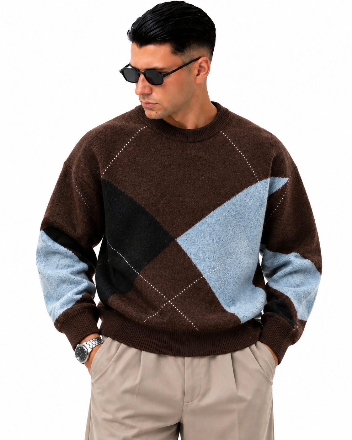 Maglione Geometry Marrone — fronte
