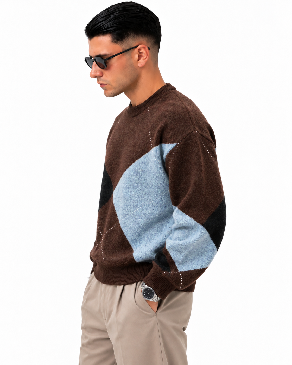 Maglione Geometry Marrone — lato