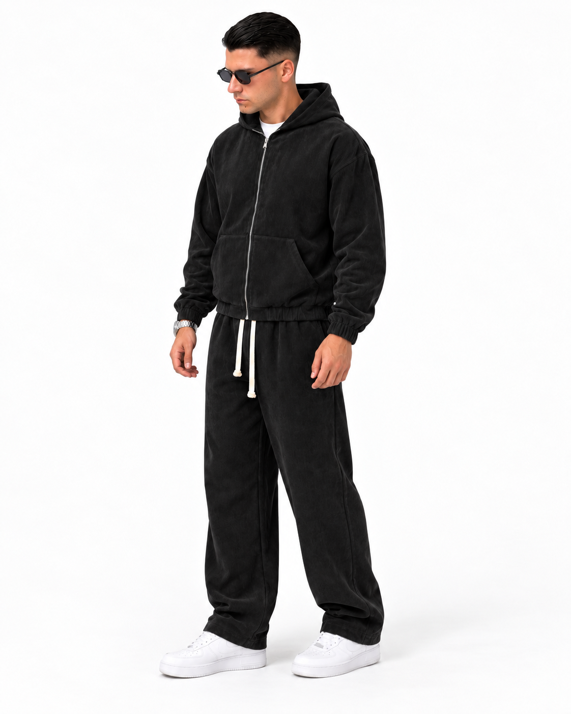 Tuta in camoscio Nero, vista lato