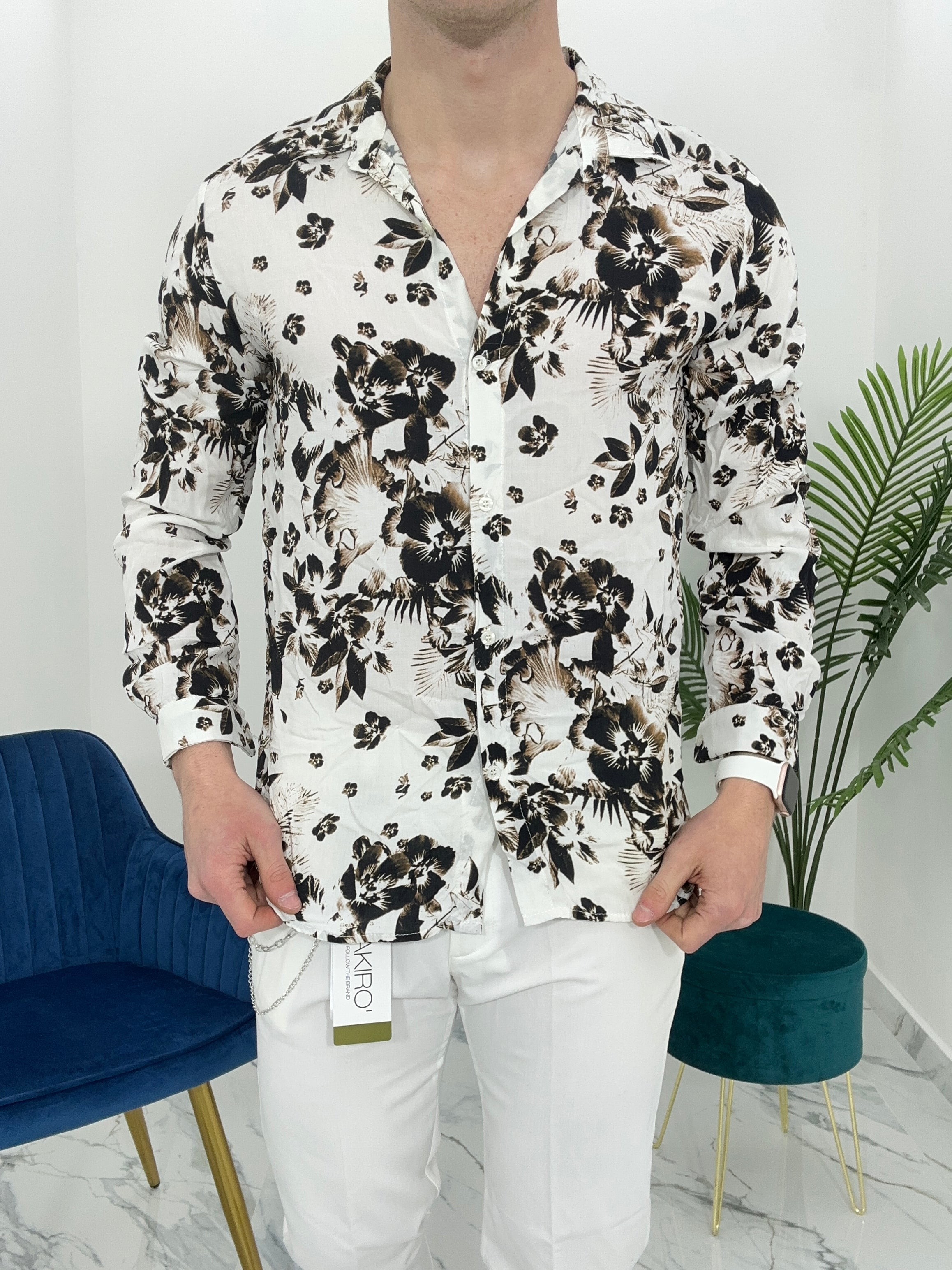 CAMICIA FLOWER IN VISCOSA COL.BIANCO