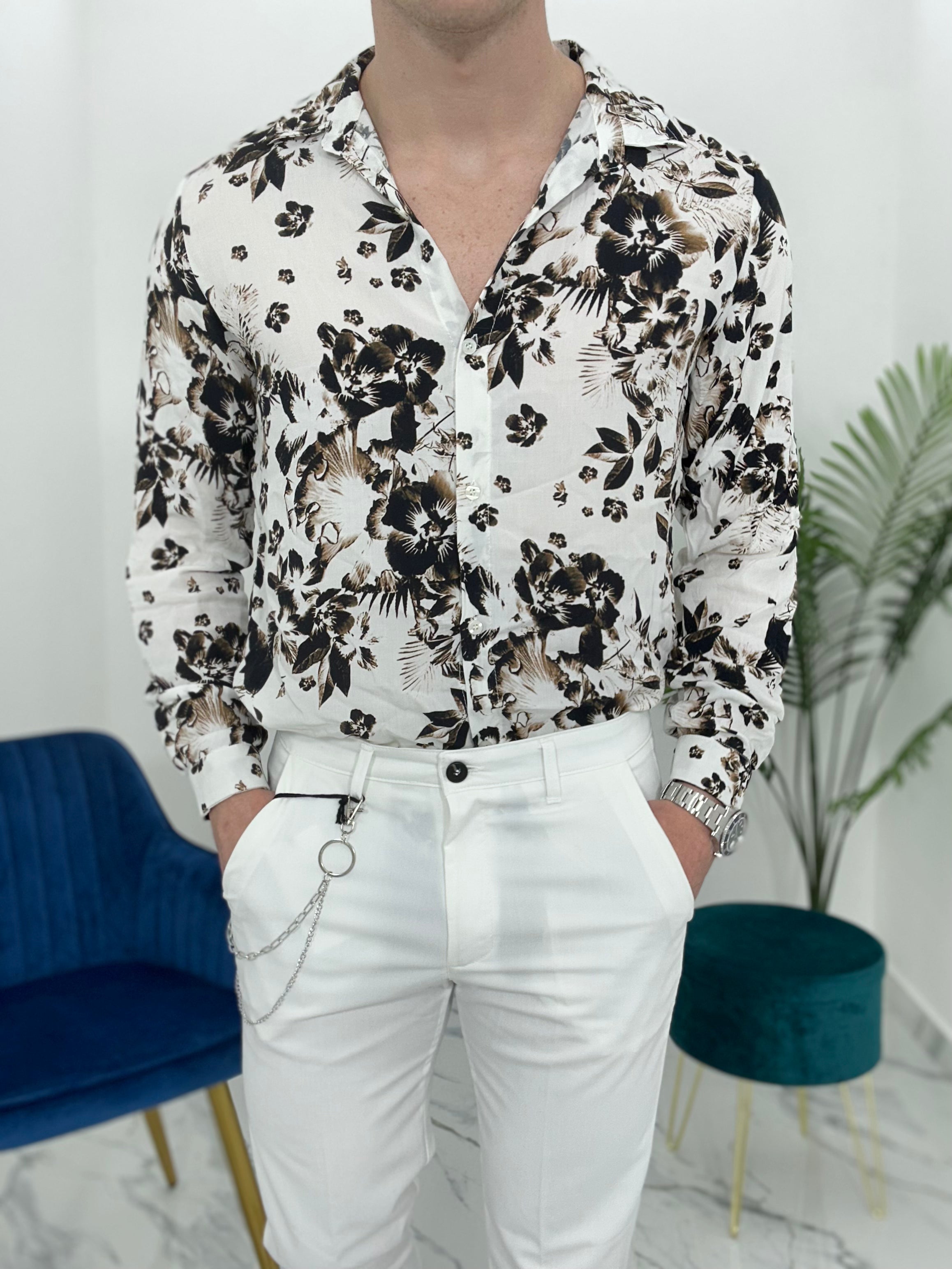 CAMICIA FLOWER IN VISCOSA COL.BIANCO