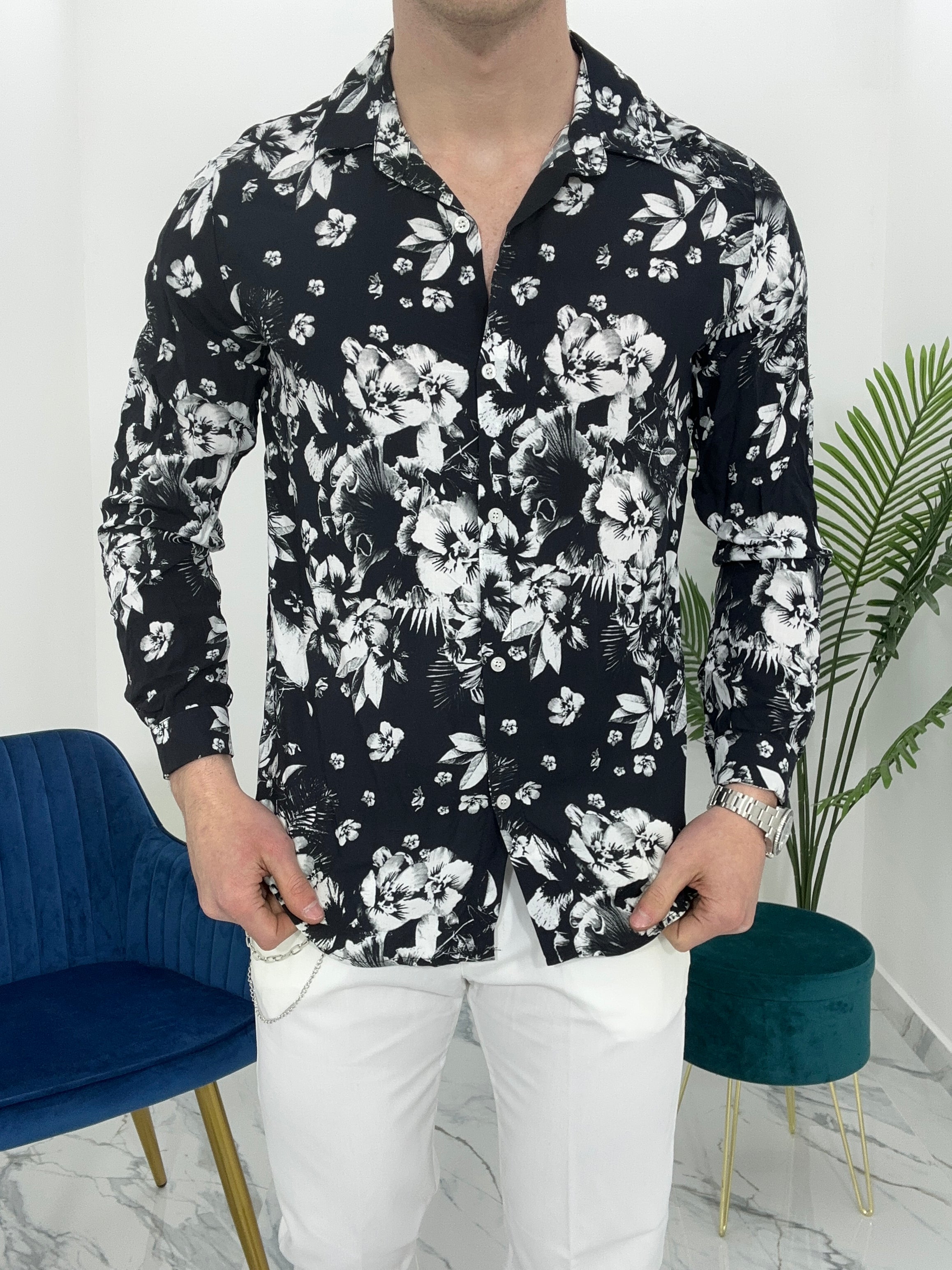 CAMICIA FLOWER IN VISCOSA COL.NERO