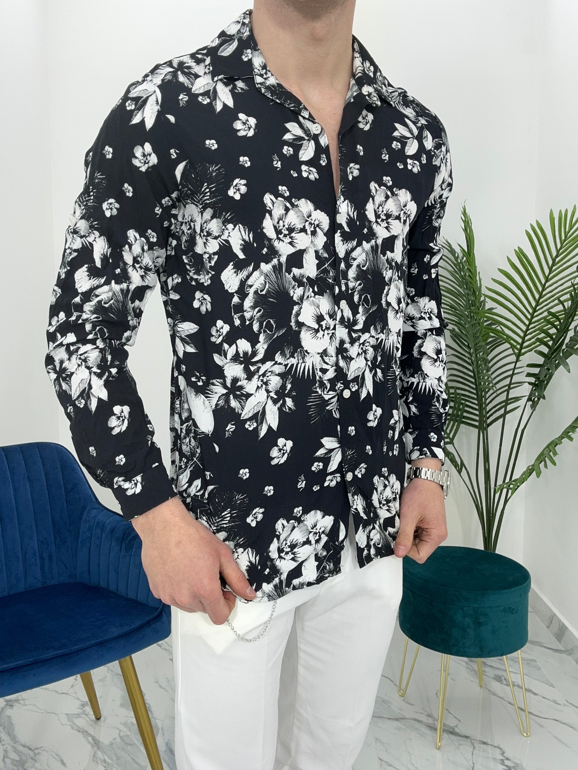 CAMICIA FLOWER IN VISCOSA COL.NERO